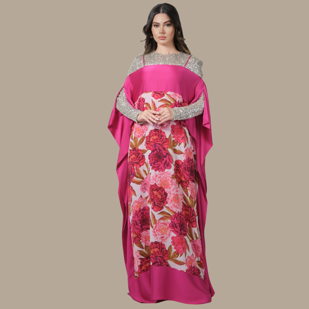 RAM23 ELHAM FLORAL KAFTAN WITH SEQUINS BODY SUIT