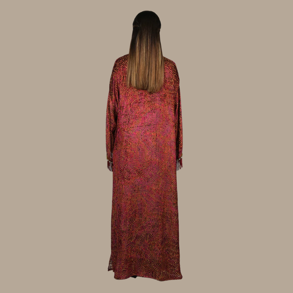 RAM25 ELISE RED DEVORÉ ABAYA PALAZZO SET