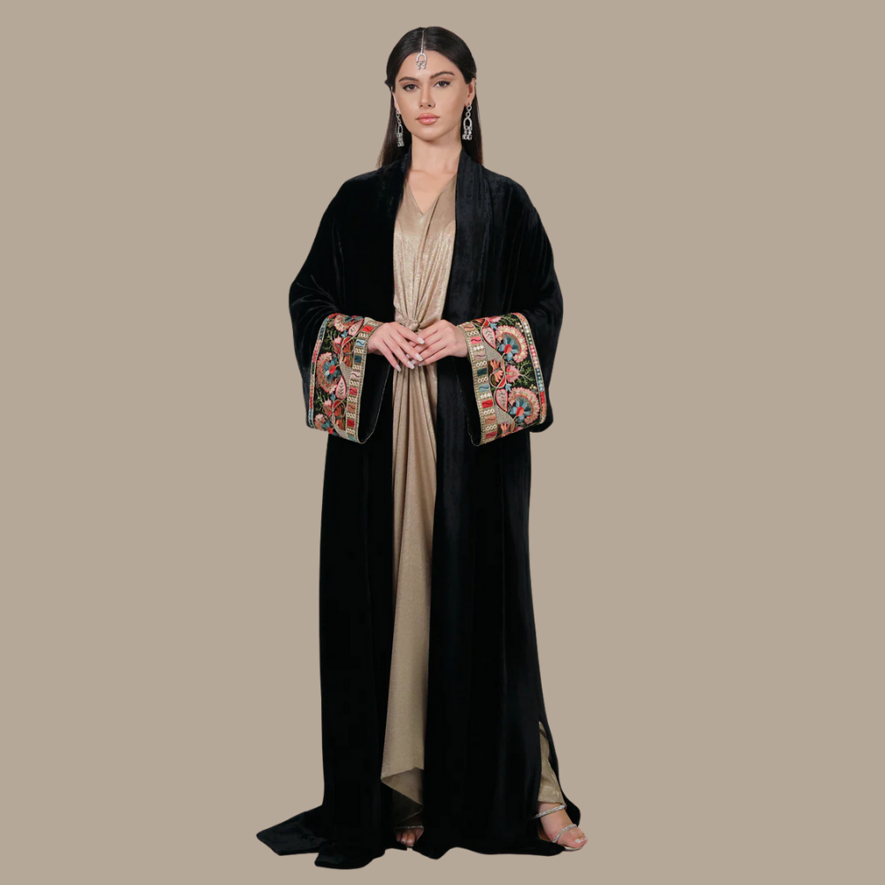RAM25 BLACK SILK VELVET ABAYA
