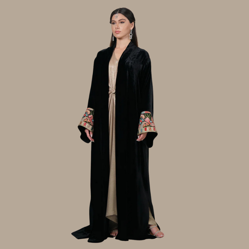 RAM25 BLACK SILK VELVET ABAYA