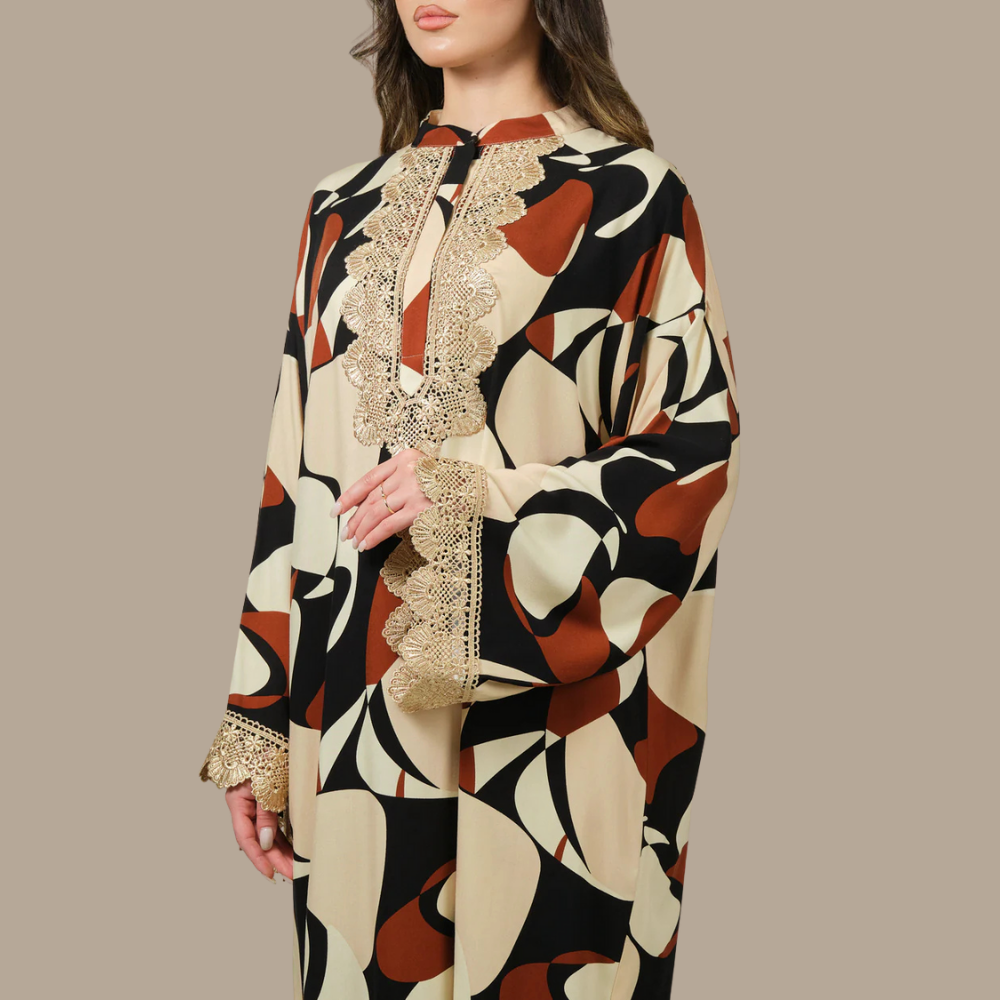 RAM25 HESSA PRINTED JALABIA WITH LACE