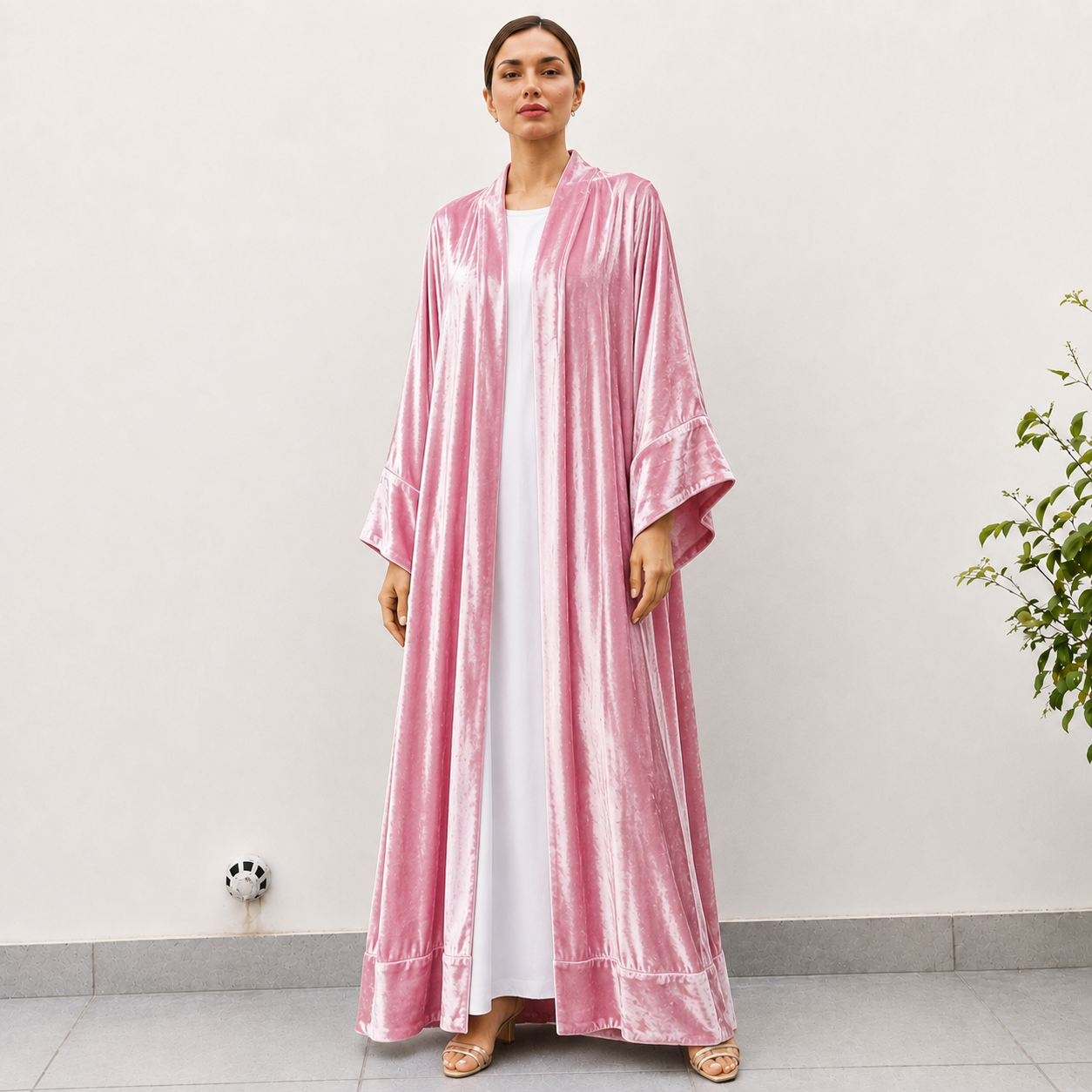 SILK VELVET ABAYA IN PINK