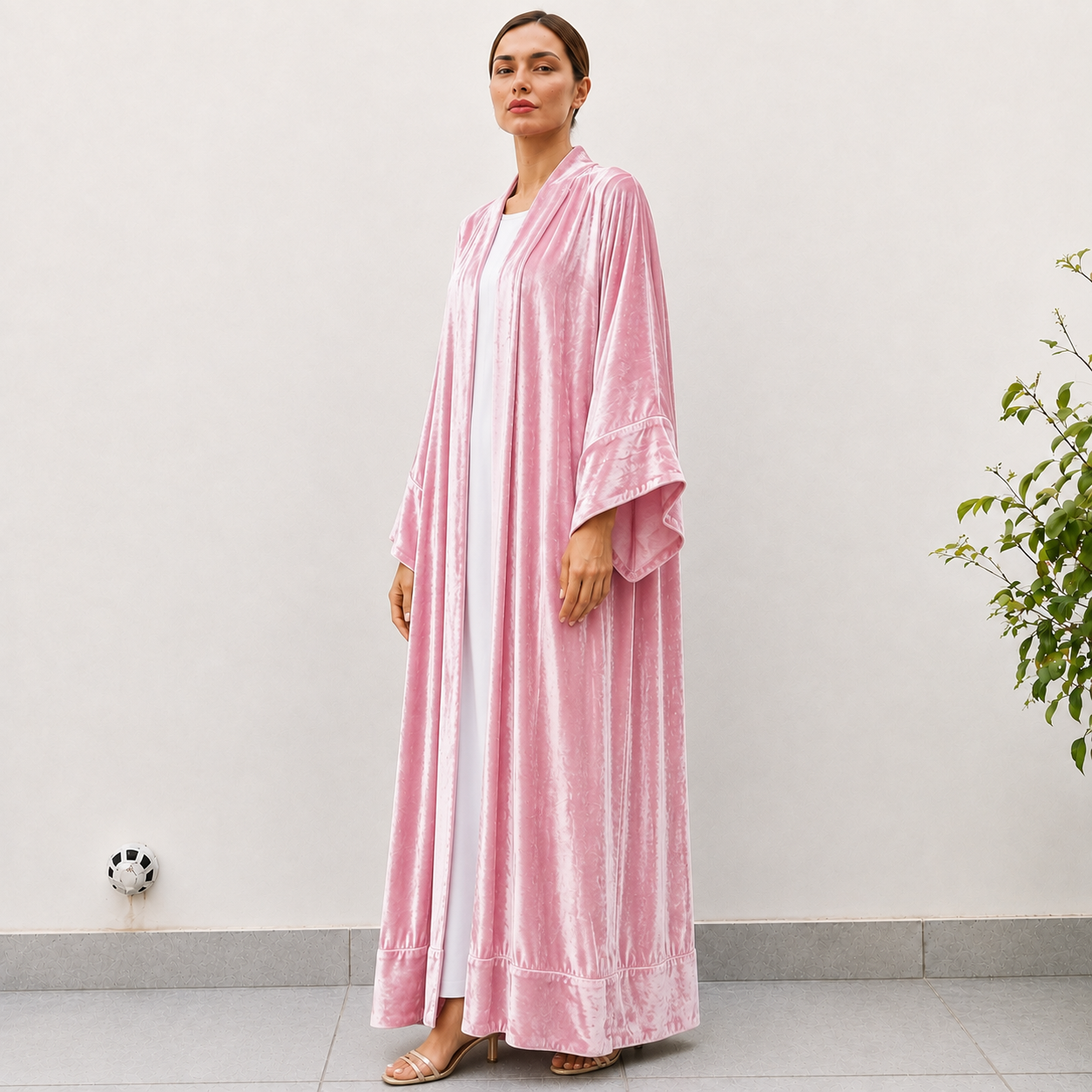 SILK VELVET ABAYA IN PINK