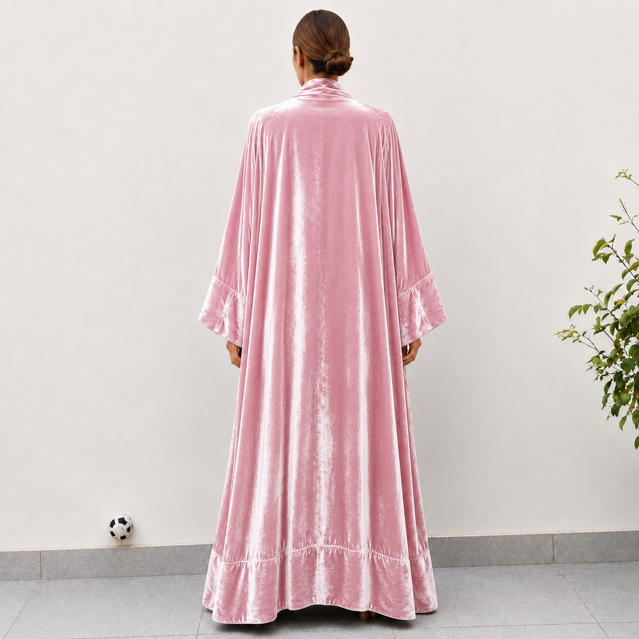 SILK VELVET ABAYA IN PINK