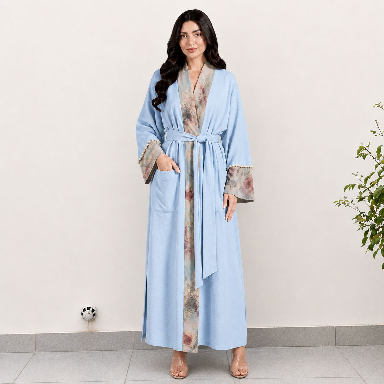 Serene Sky Blue Floral Robe