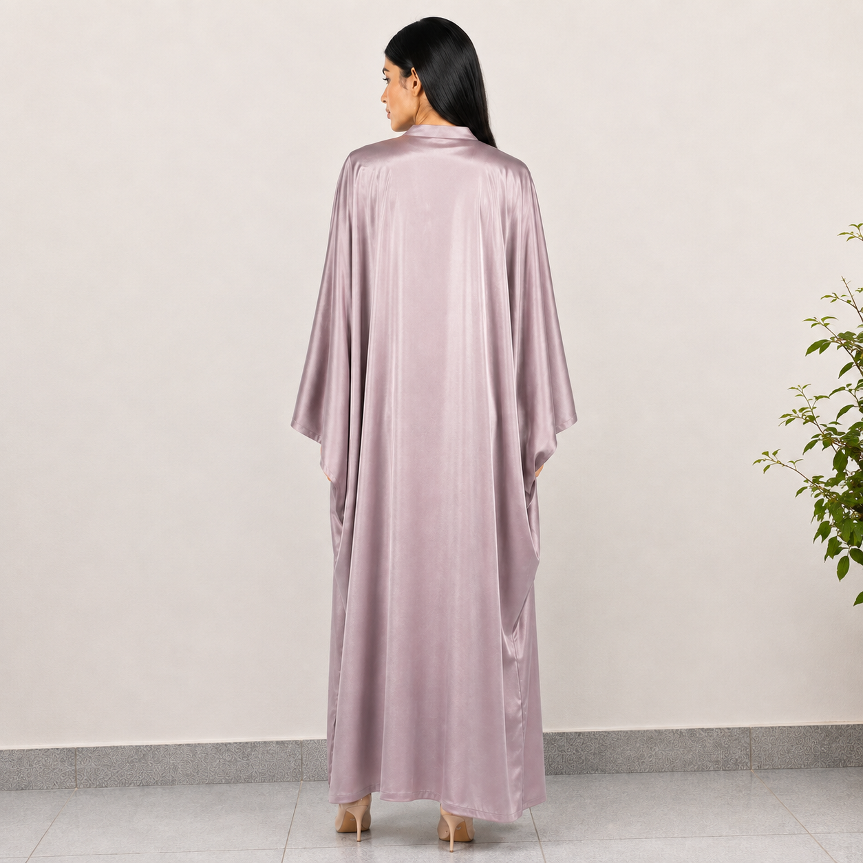 Silk Solid Kaftan Dress with Embellished Waist Detail