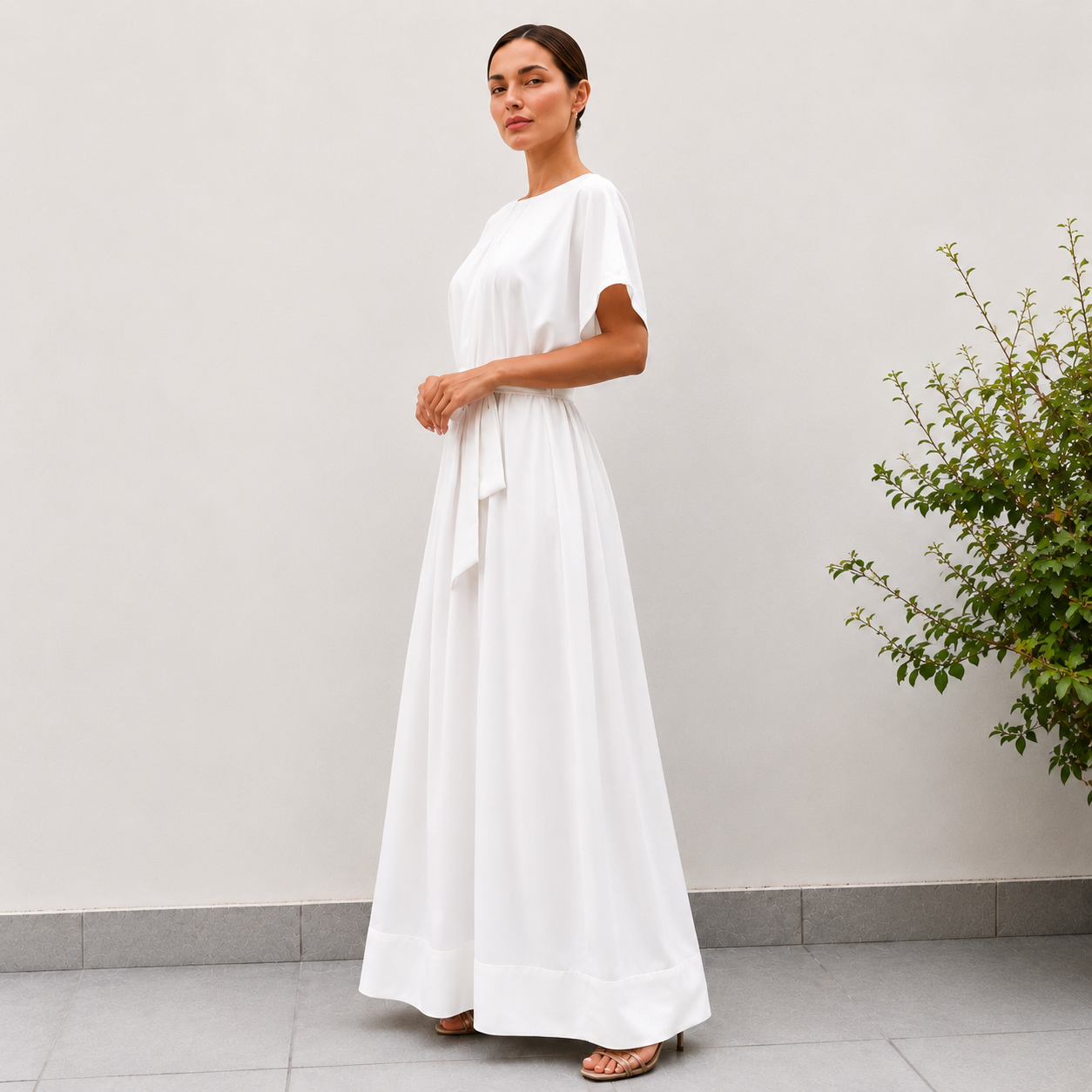 MATT SATIN TUNIC DRESS WITH PIN TUCK DETAILS