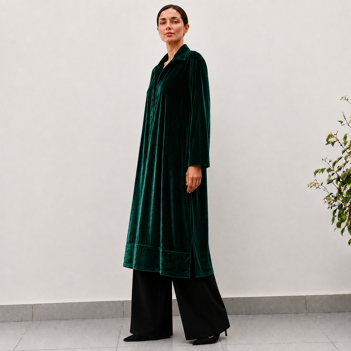 Silk Velvet Boho Shirt Dress