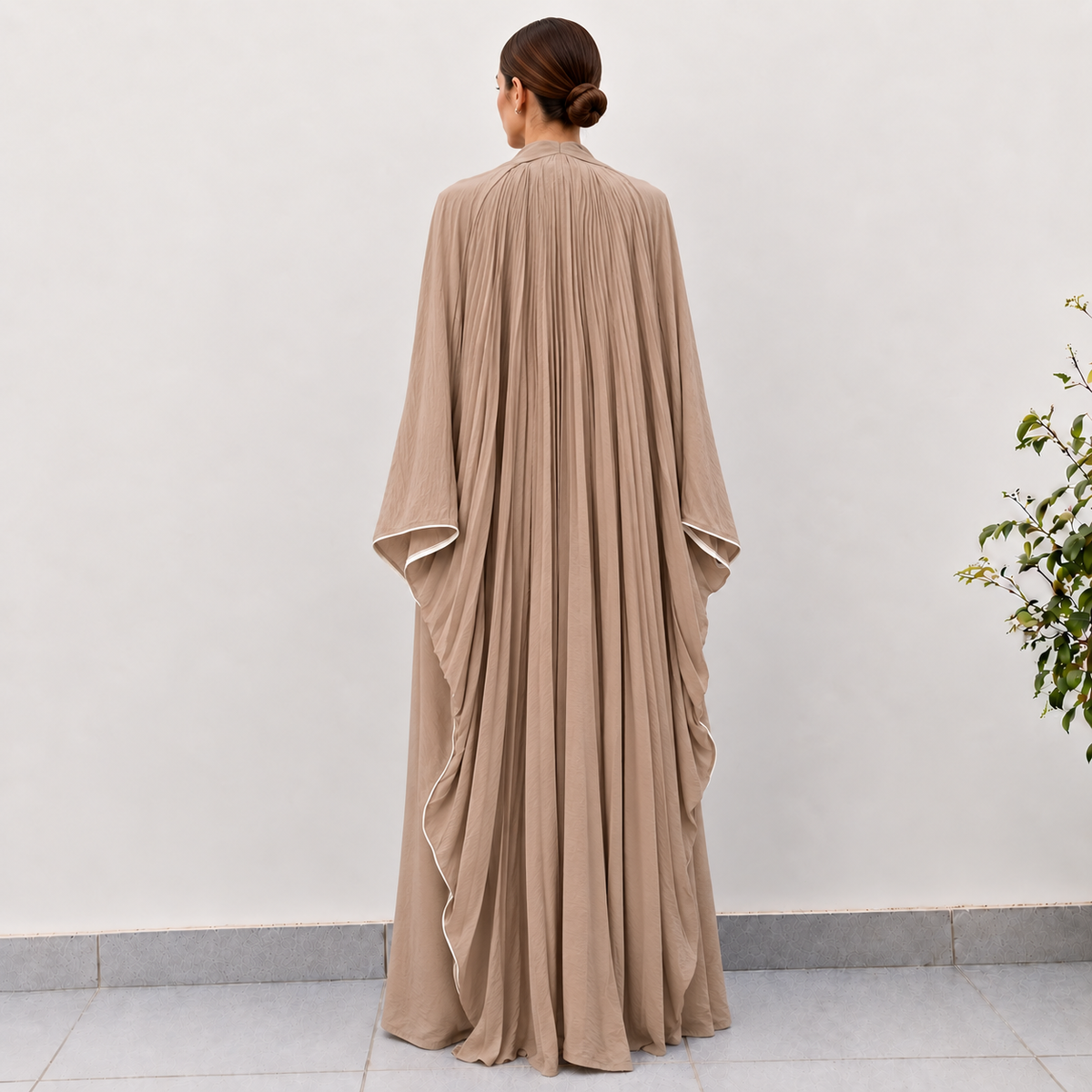 Taupe Textured Layered Kaftan Set