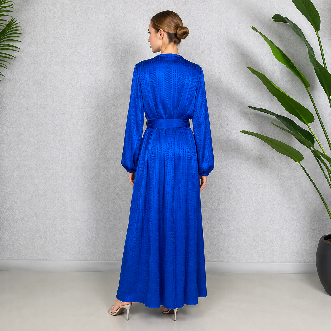 LINA BLUE KAFTAN BELTED MAXI DRESS
