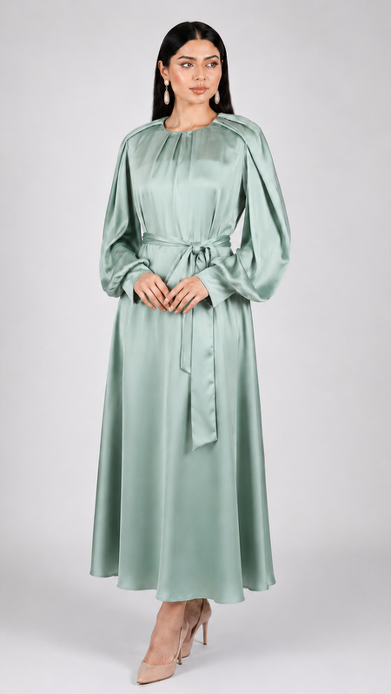 ELLA LONG SLEEVE TUNIC DRESS IN MATT SATIN