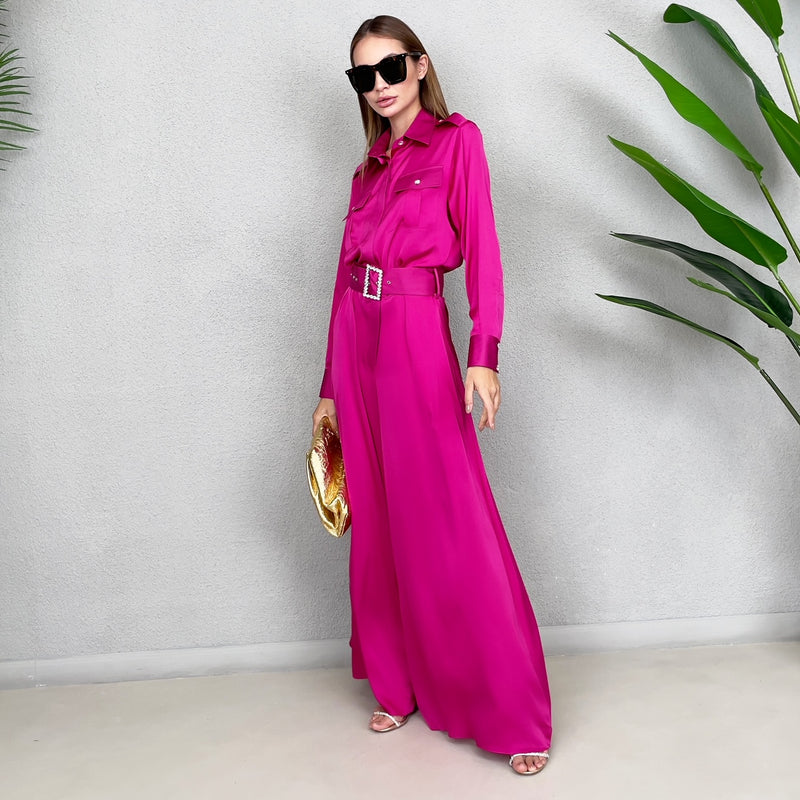 HOT PINK SATIN JUMPSUIT