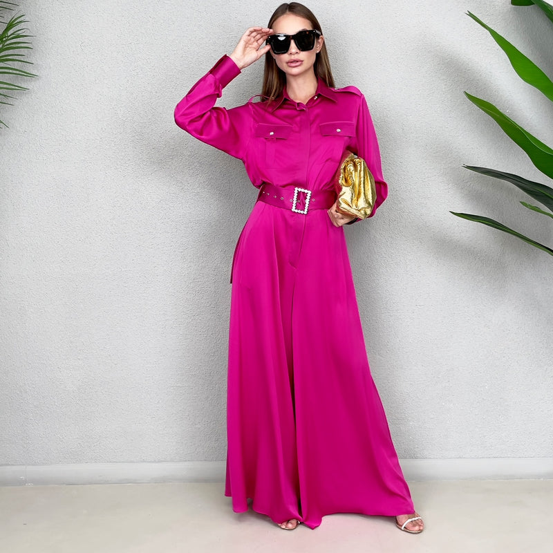 HOT PINK SATIN JUMPSUIT