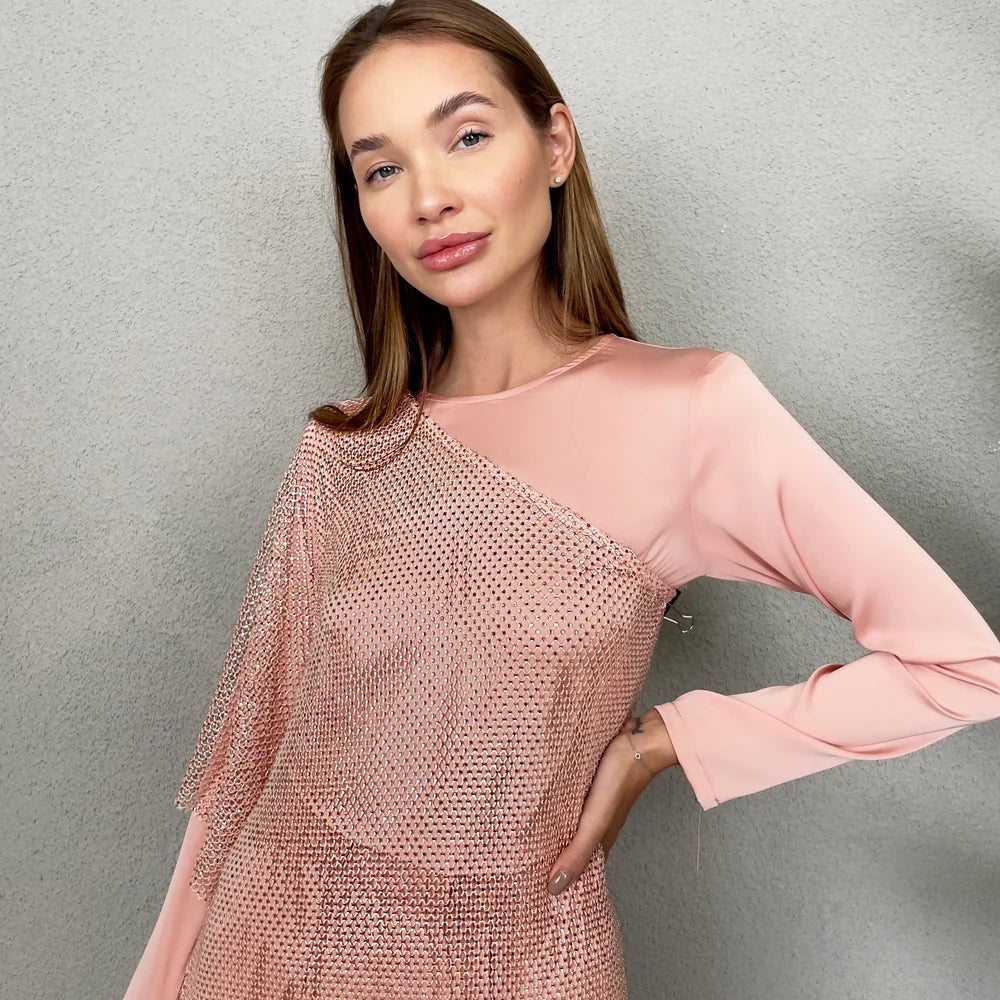 CRYSTAL MESH TUNIC SALMON SET