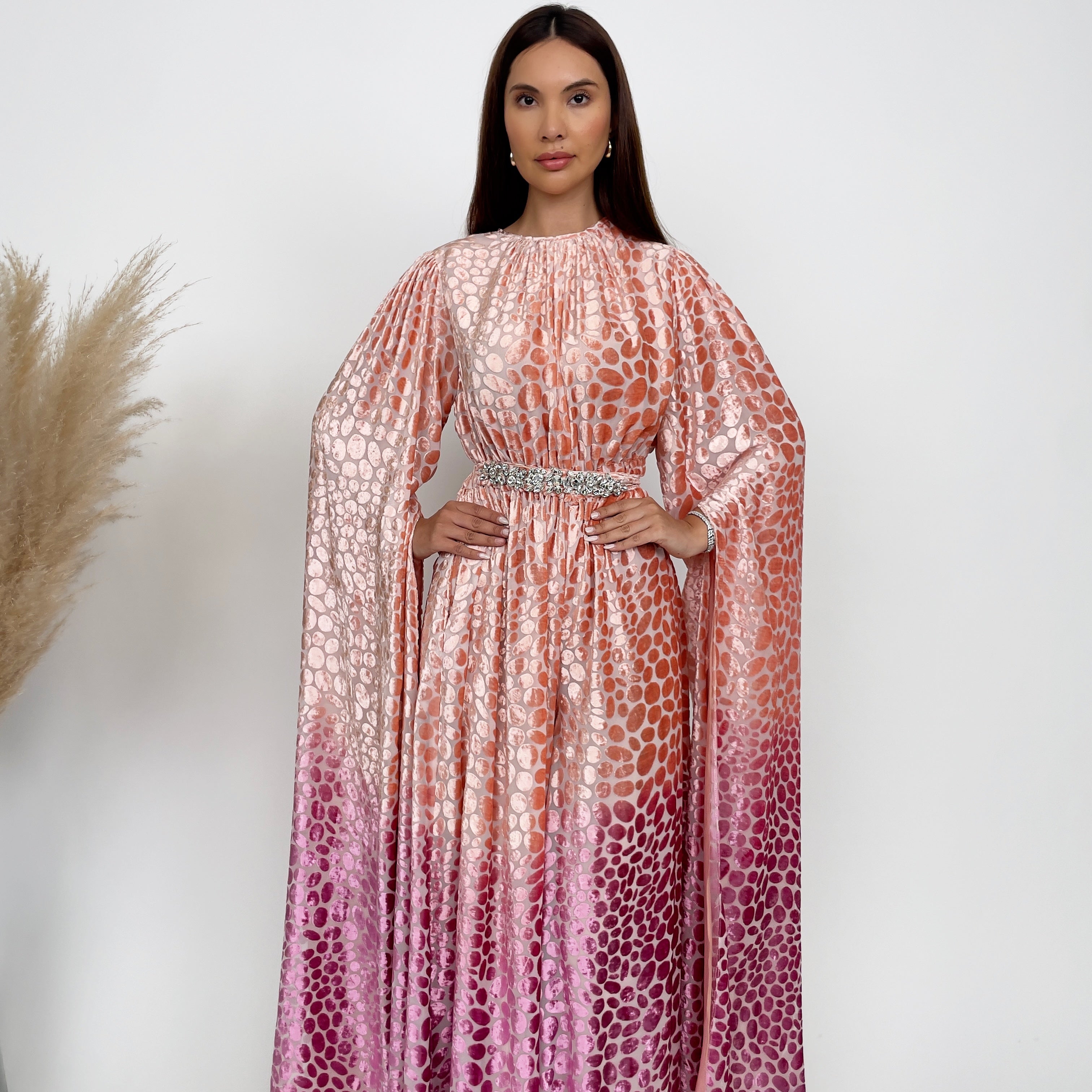 RAM24 OMBRÉ PEACH PINK DEVORÉ JUMPSUIT