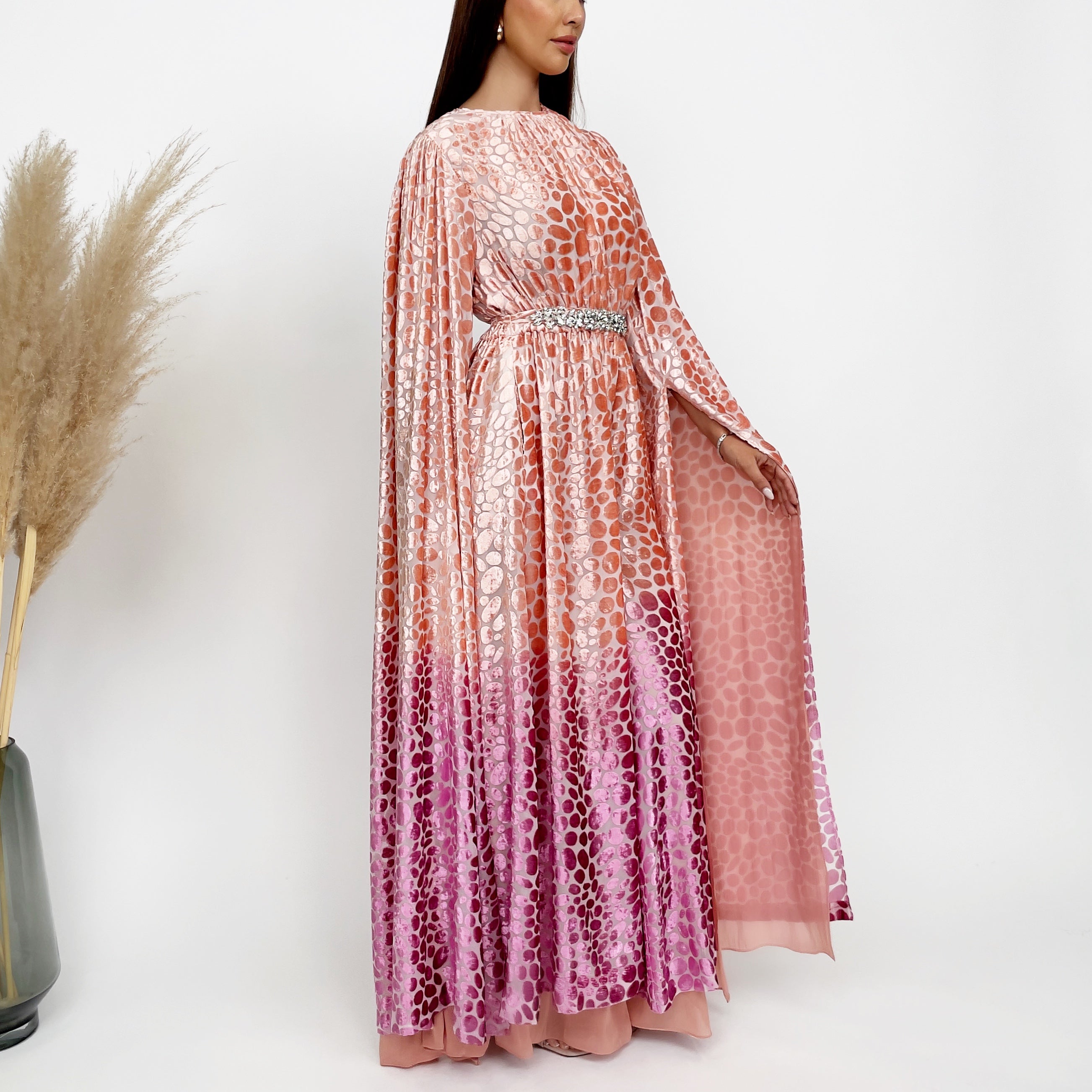 RAM24 OMBRÉ PEACH PINK DEVORÉ JUMPSUIT