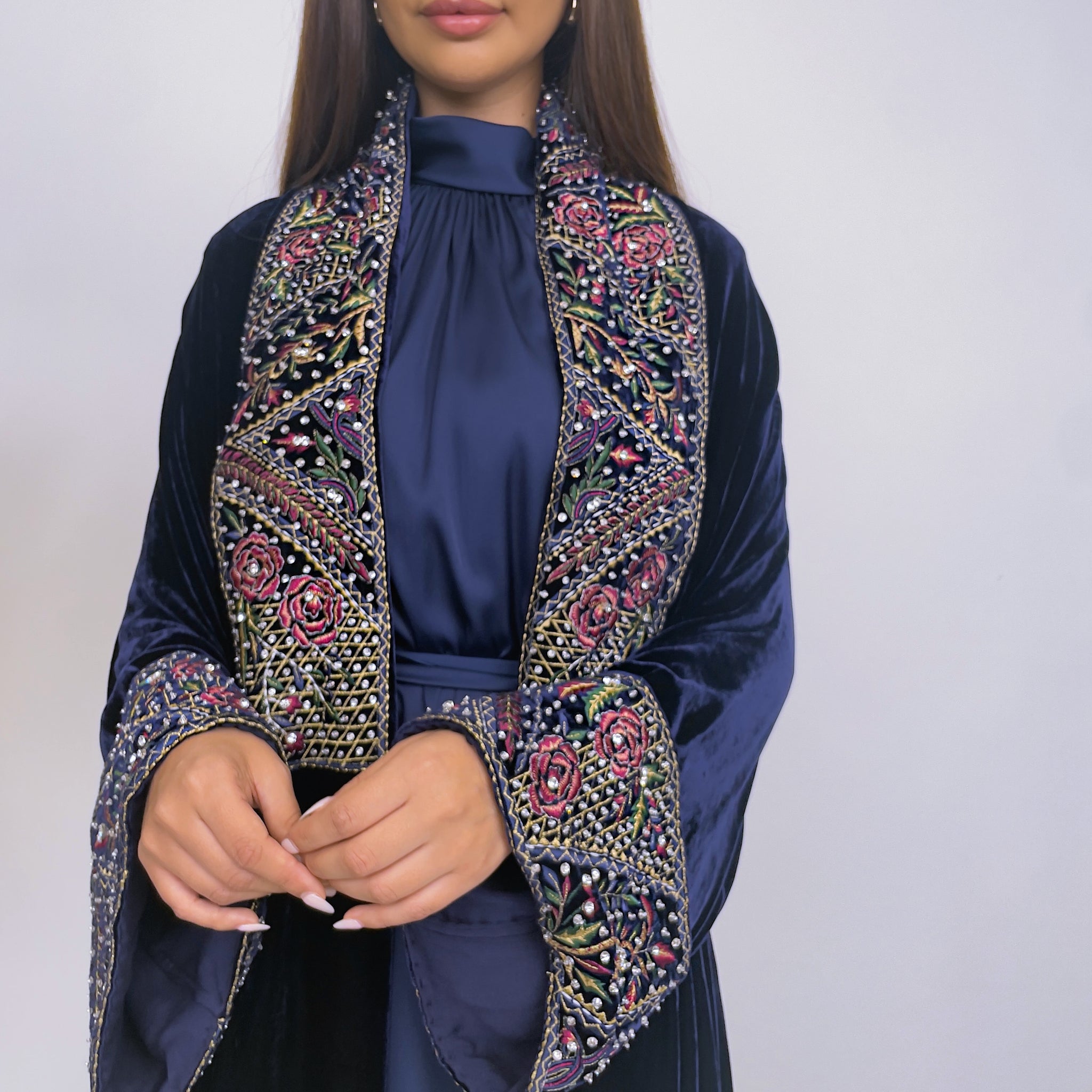 RAM24 HESSA NAVY BLUE SILK VELVET ABAYA SET