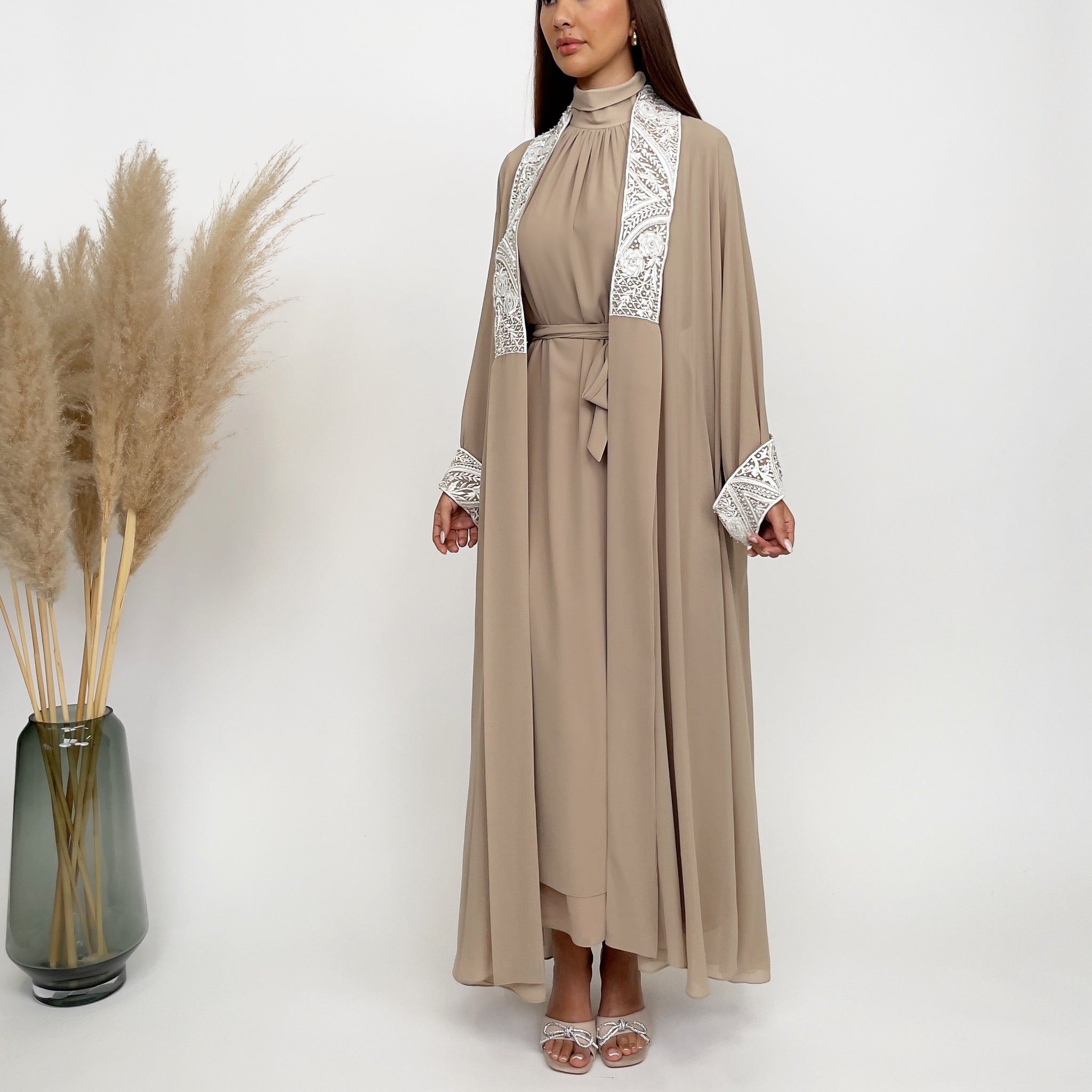 RAM24 ALIYA BEIGE CHIFFON ABAYA SET