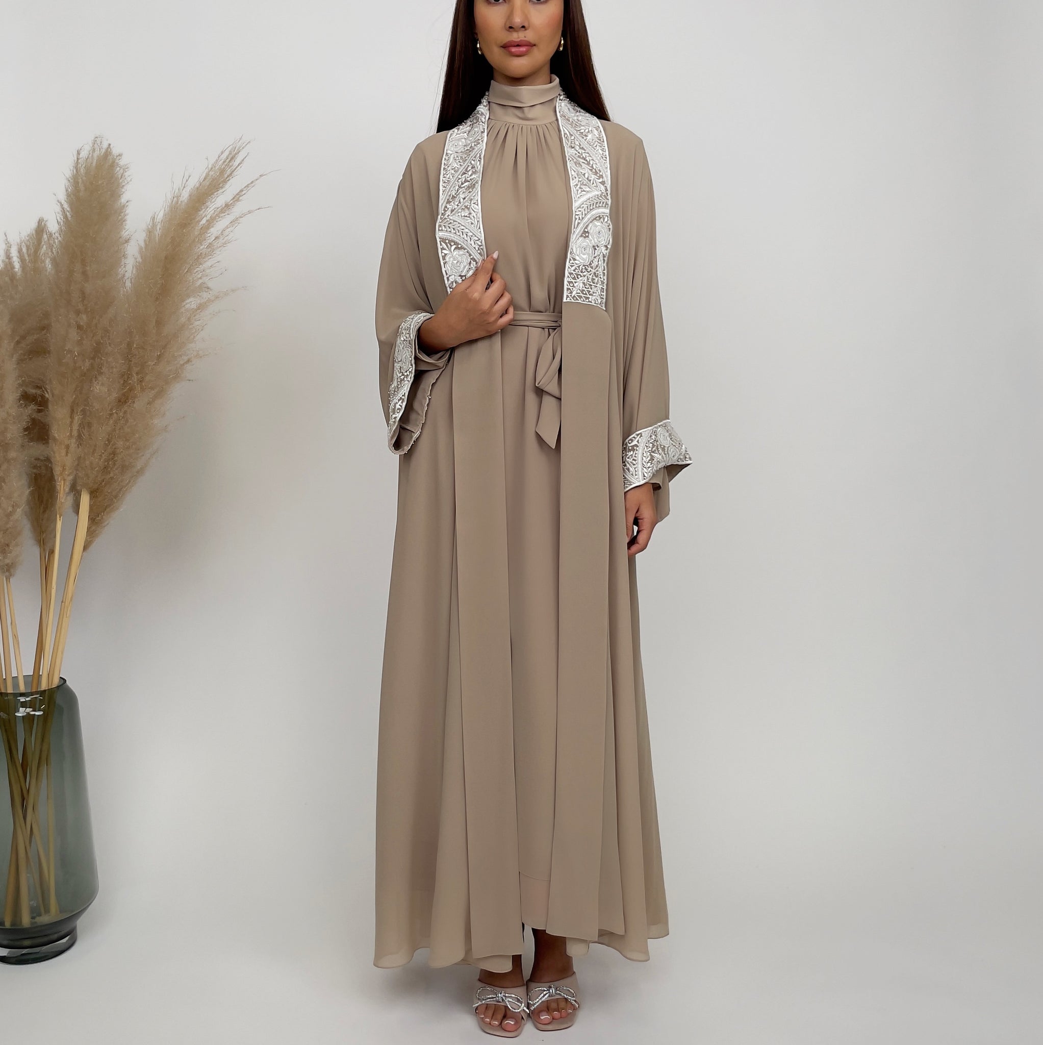 RAM24 ALIYA BEIGE CHIFFON ABAYA SET