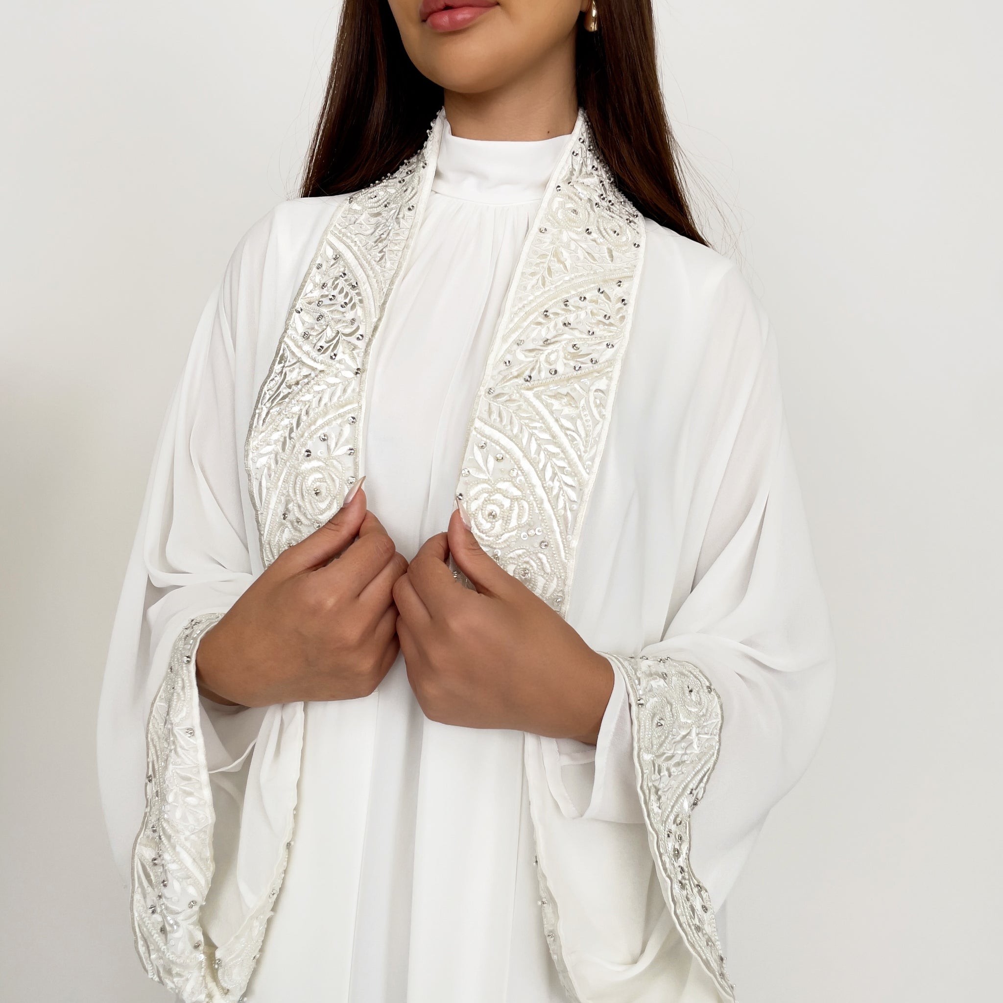 RAM24 ALIYA OFF-WHITE CHIFFON ABAYA SET