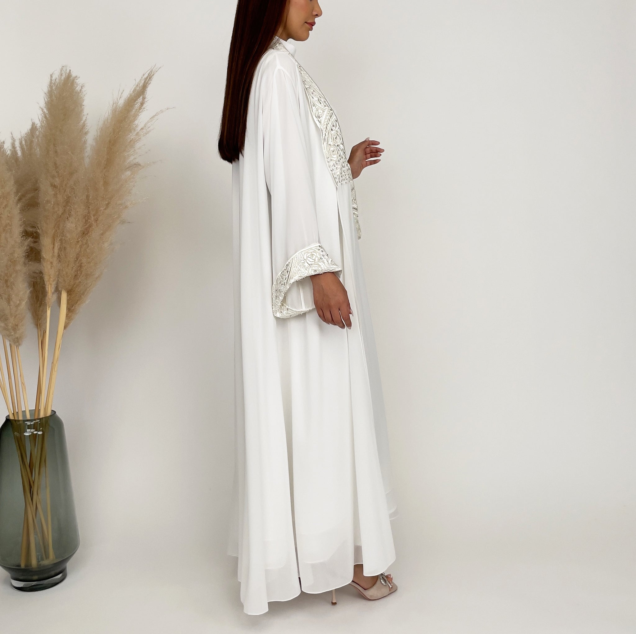 RAM24 ALIYA OFF-WHITE CHIFFON ABAYA SET