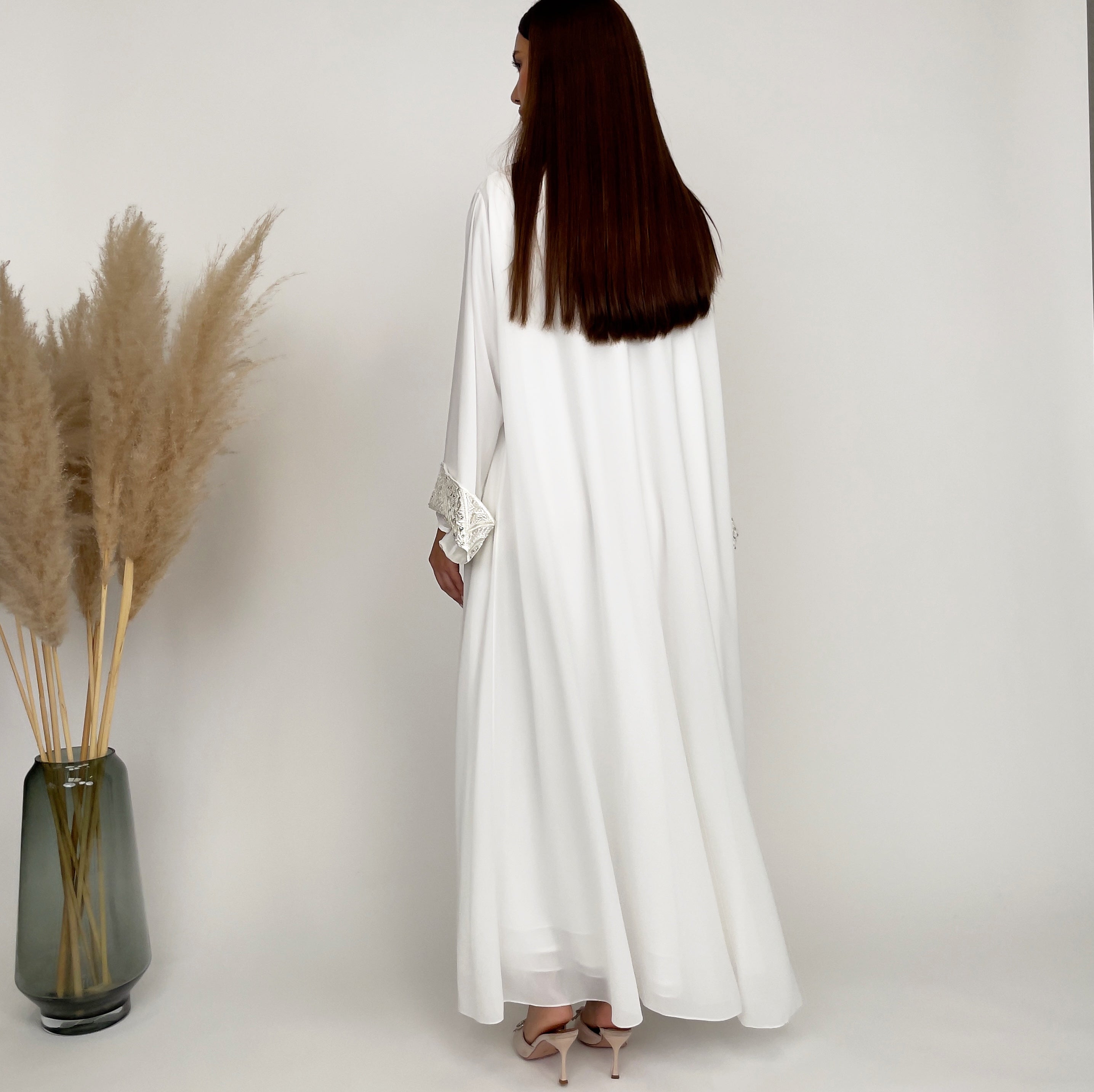 RAM24 ALIYA OFF-WHITE CHIFFON ABAYA SET