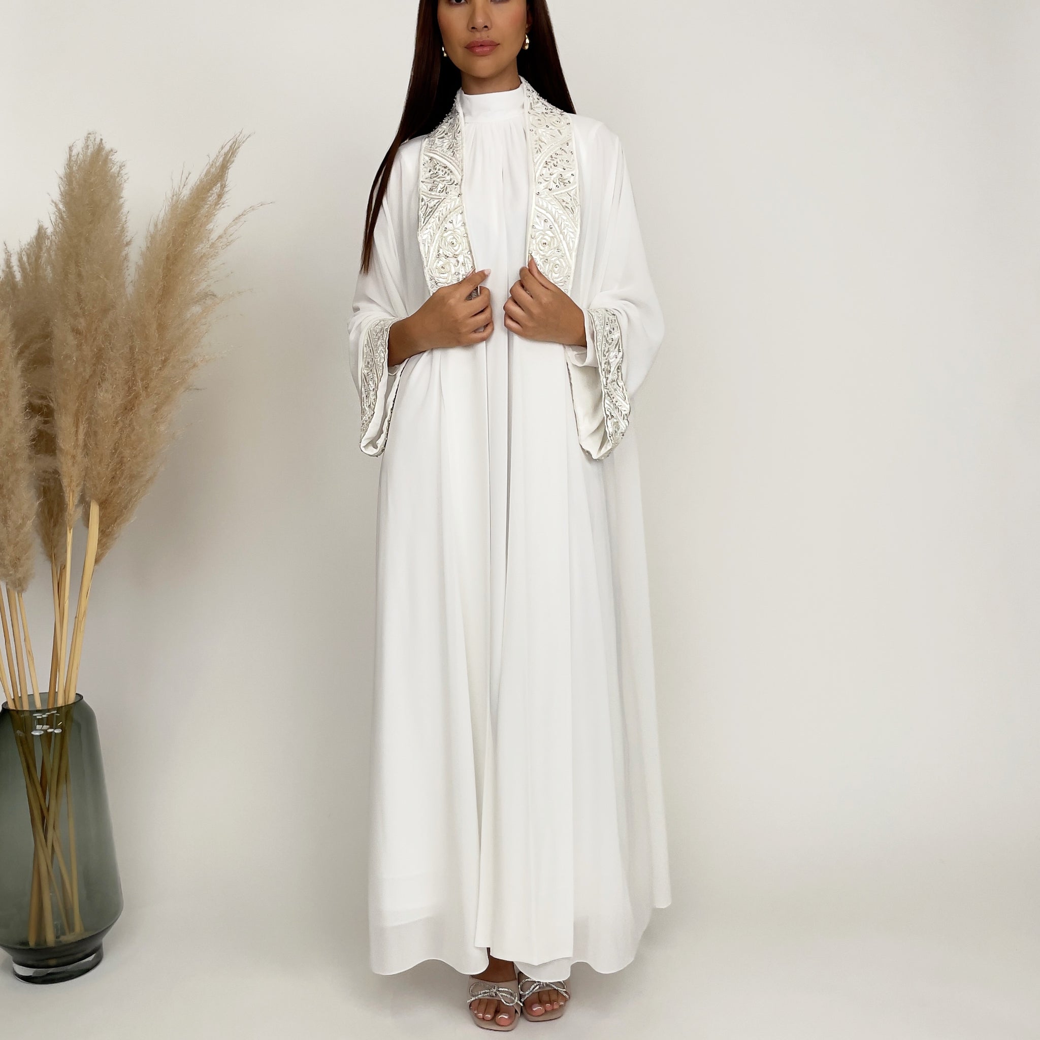 RAM24 ALIYA OFF-WHITE CHIFFON ABAYA SET