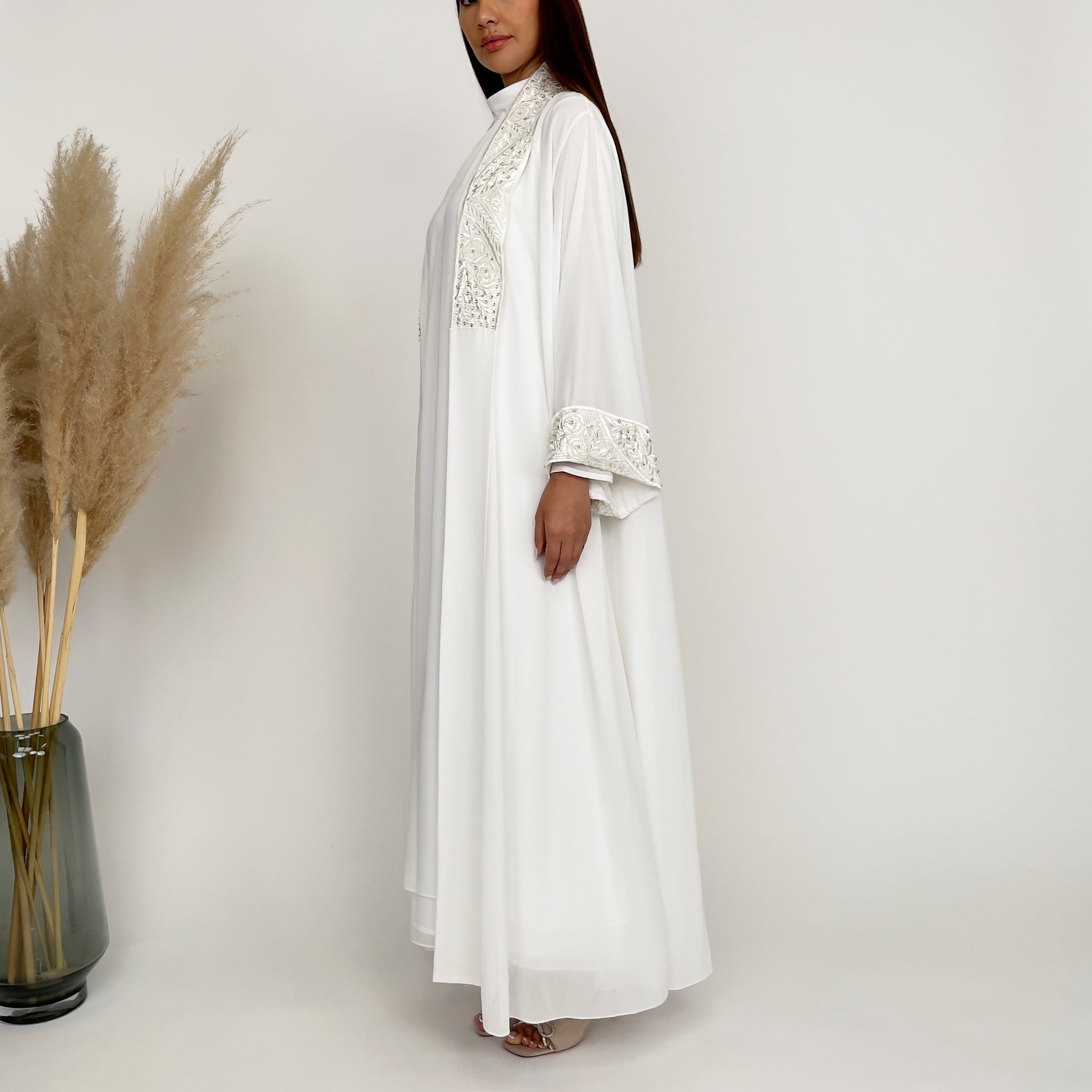 RAM24 ALIYA OFF-WHITE CHIFFON ABAYA SET