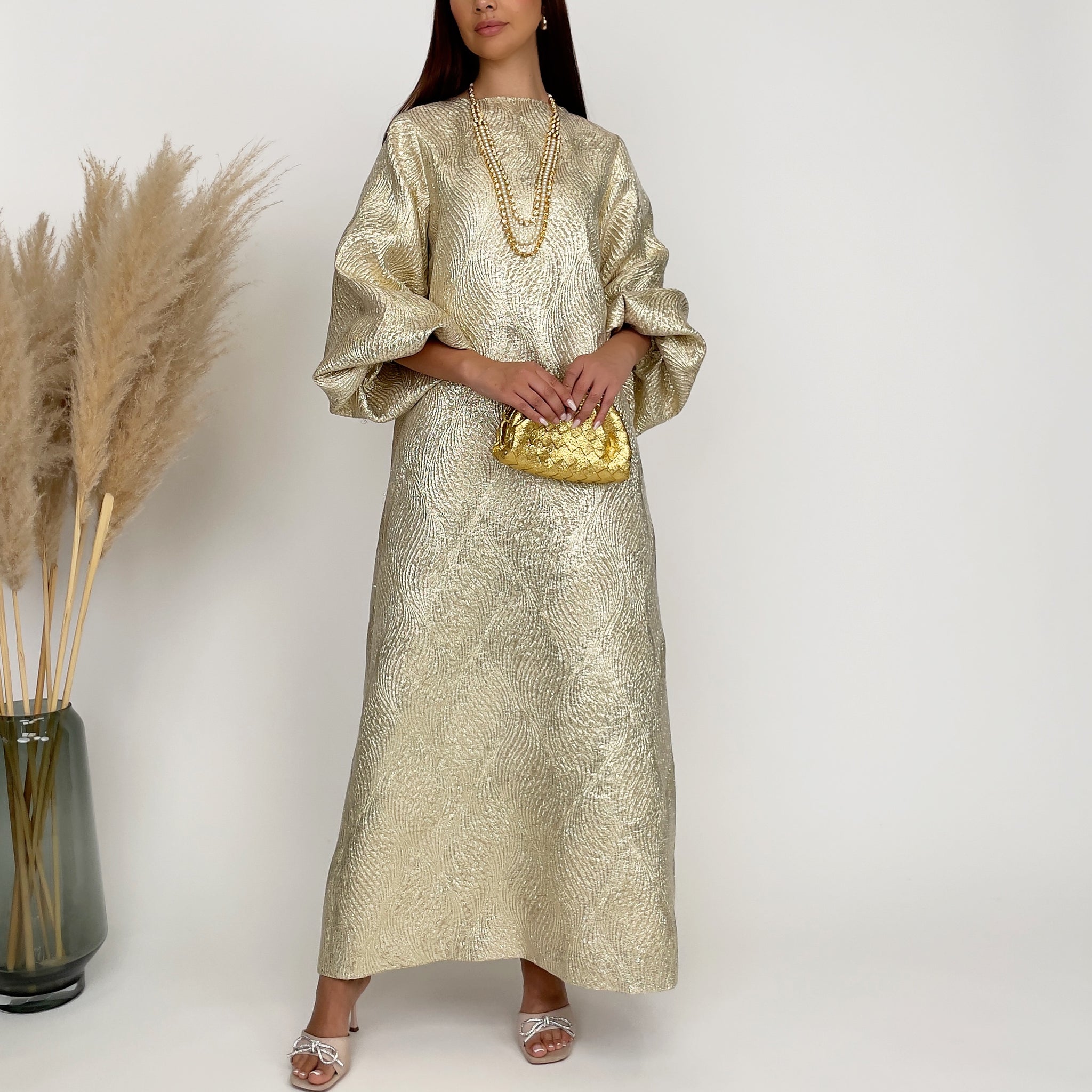 RAM24 SORAYA GOLD BROCADE DRESS