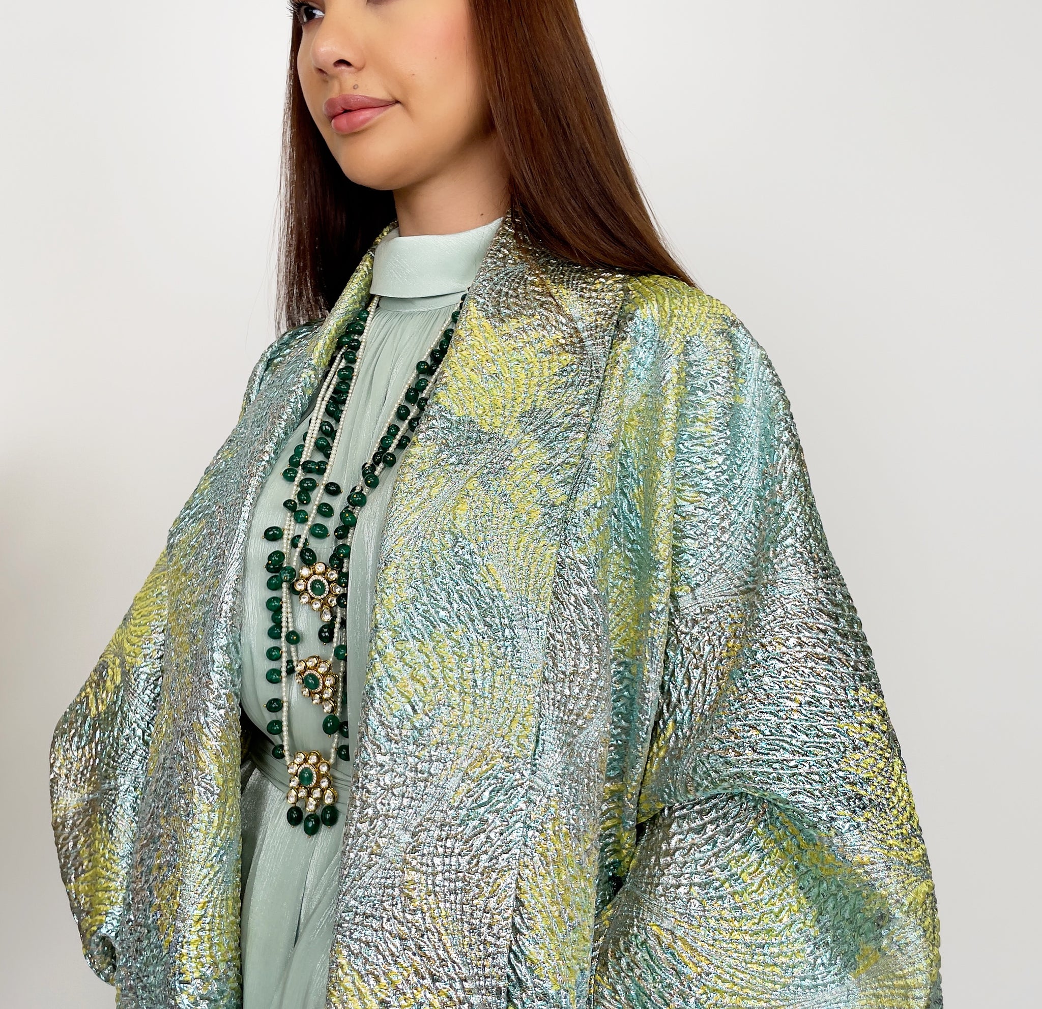 RAM24 SORAYA AQUA BROCADE ABAYA SET