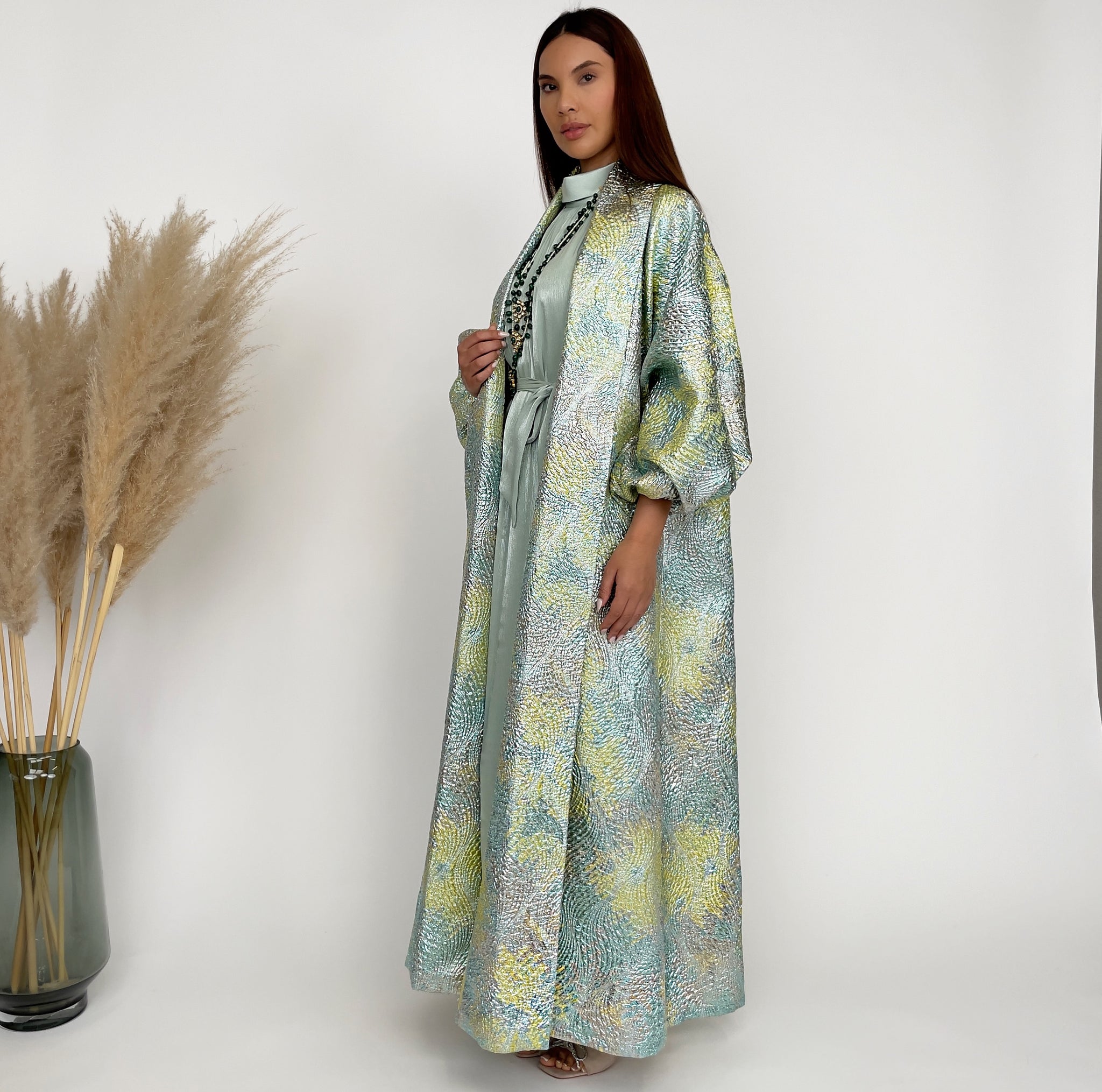 RAM24 SORAYA AQUA BROCADE ABAYA SET