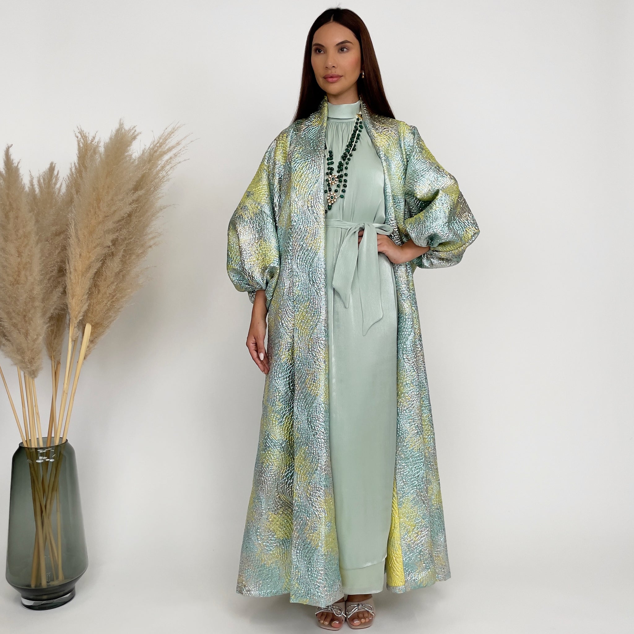 RAM24 SORAYA AQUA BROCADE ABAYA SET