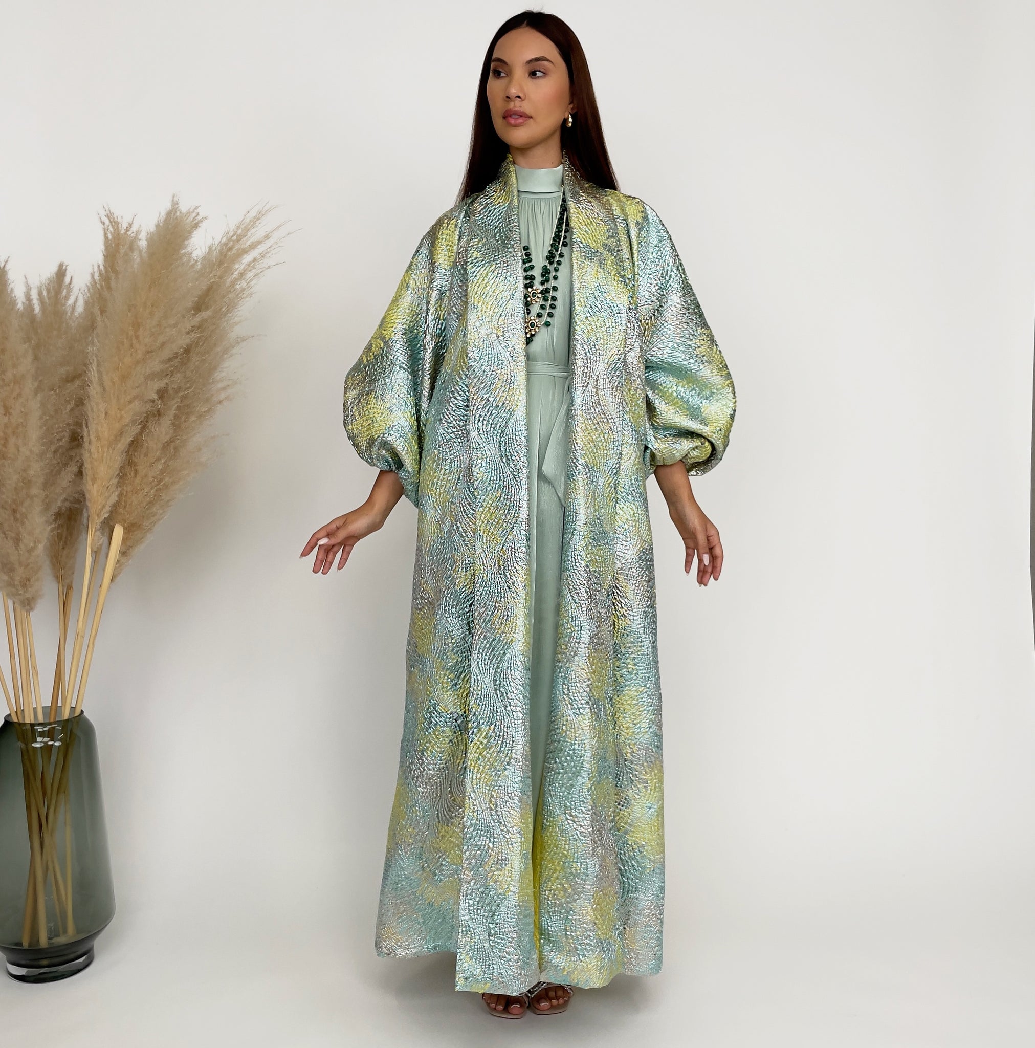 RAM24 SORAYA AQUA BROCADE ABAYA SET