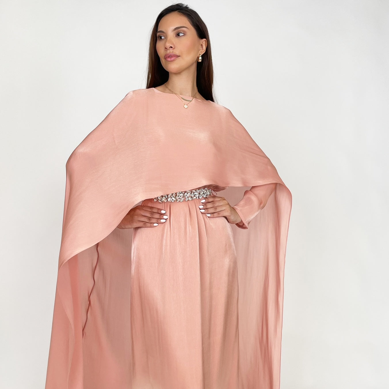SS24 REEM CORAL ORGANZA CAPE DRESS