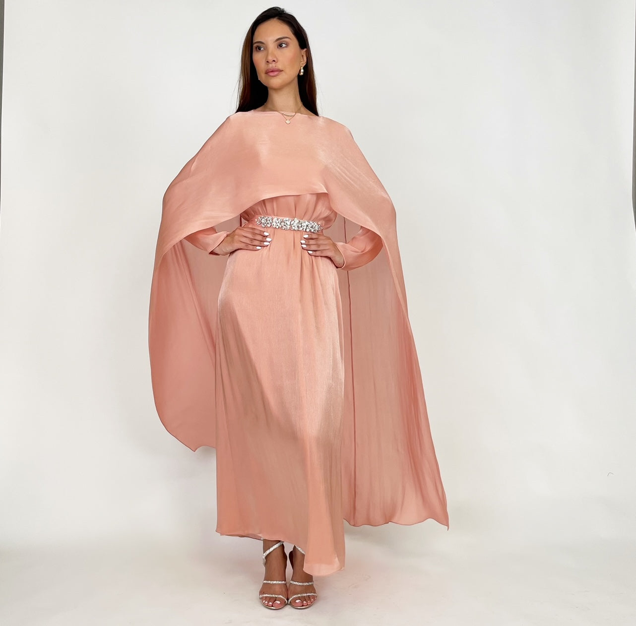 SS24 REEM CORAL ORGANZA CAPE DRESS