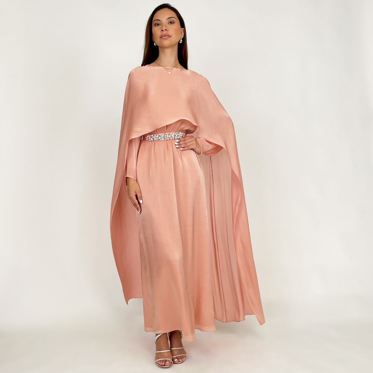 SS24 REEM CORAL ORGANZA CAPE DRESS
