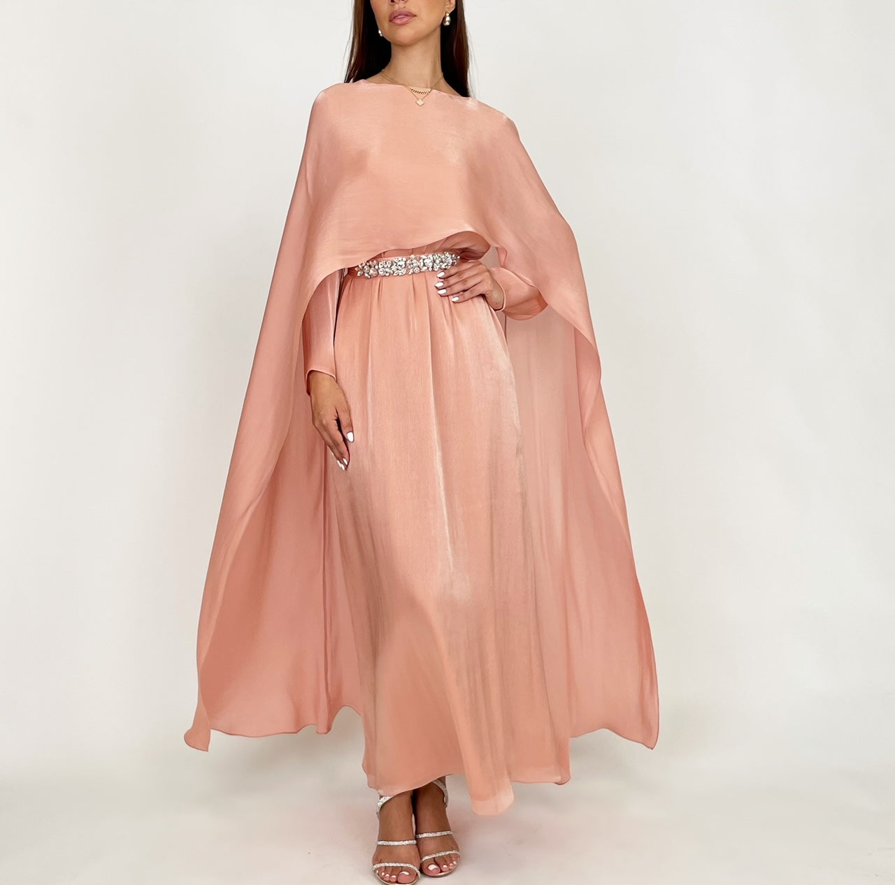 SS24 REEM CORAL ORGANZA CAPE DRESS