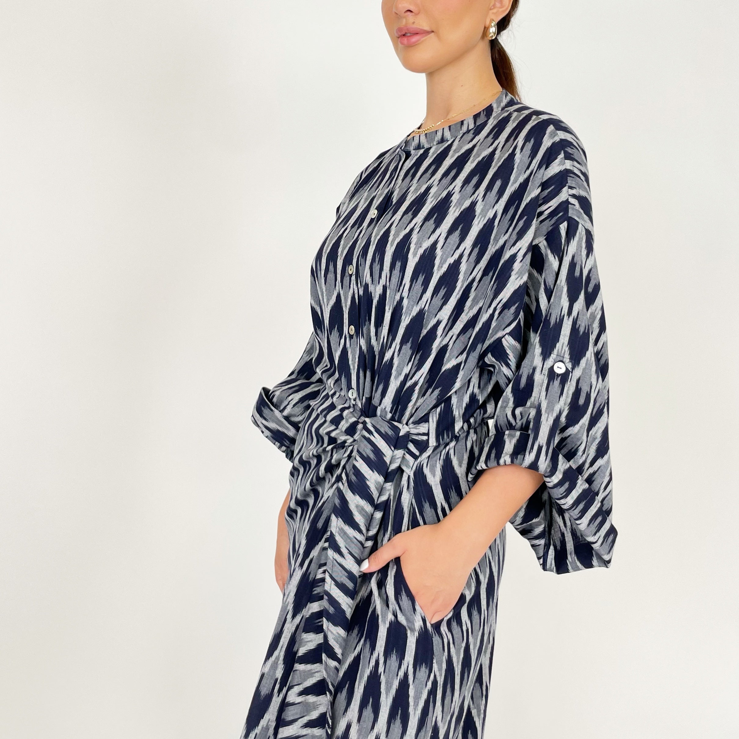 SS24 IKAT LINEN WRAP DRESS
