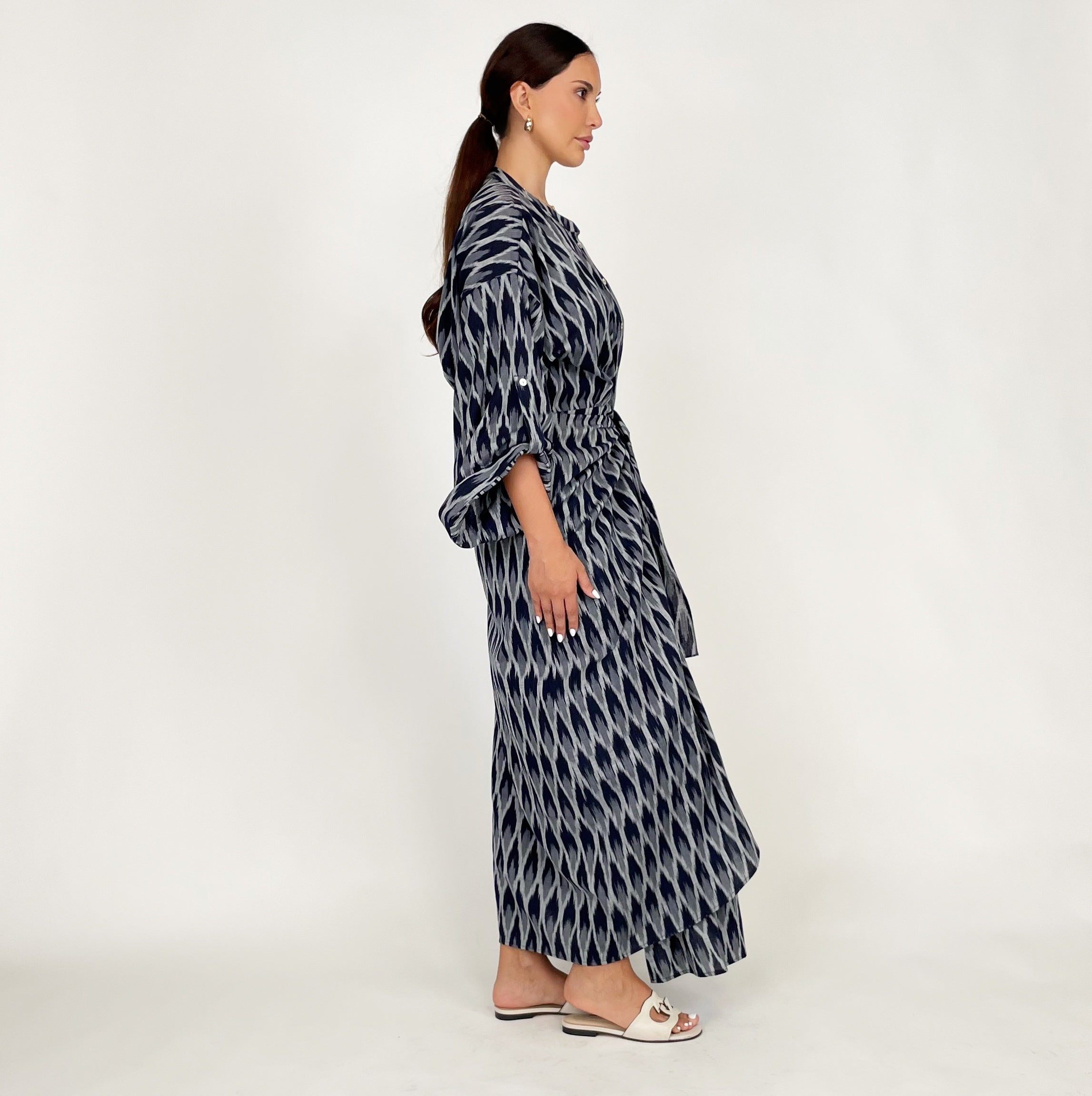 SS24 IKAT LINEN WRAP DRESS