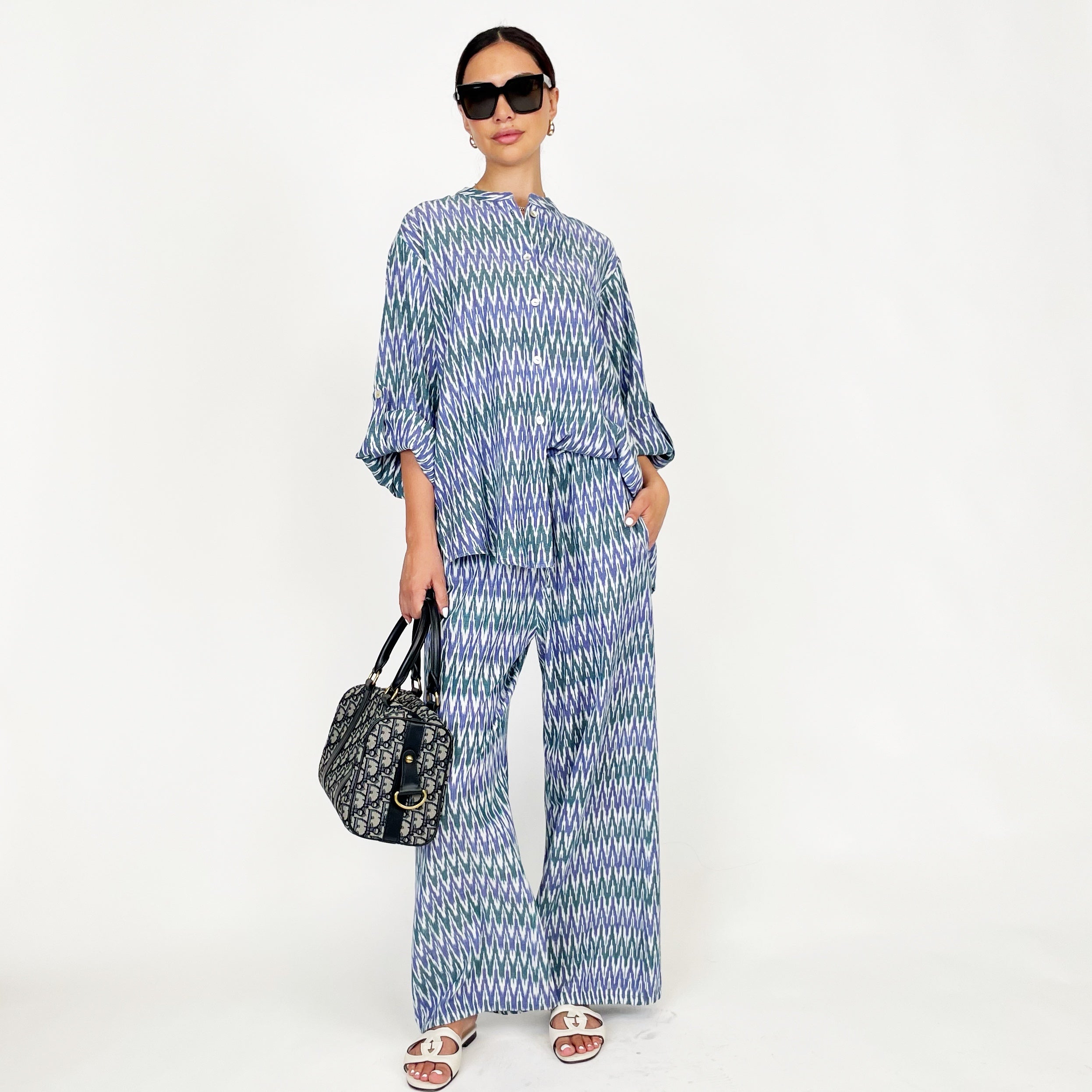 SS24 IKAT BLUE LINEN TROUSER SET