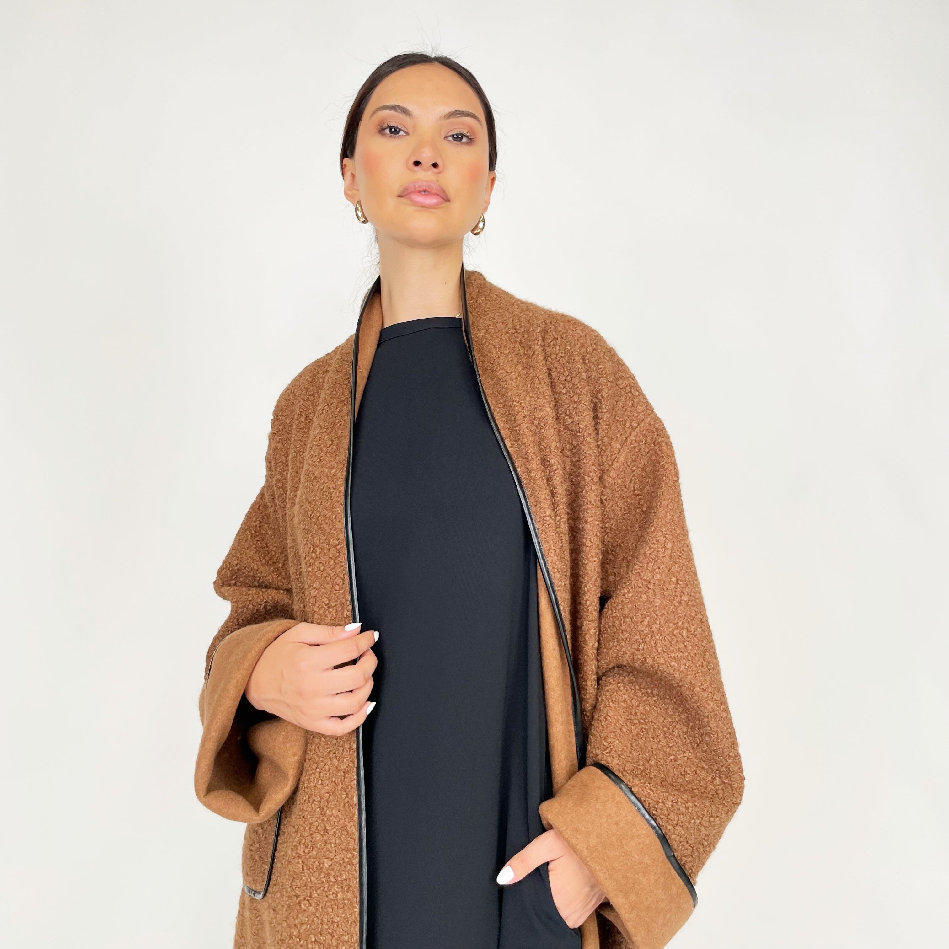 AW24 BROWN HIGH NECK BLANKET ABAYA OVERCOAT