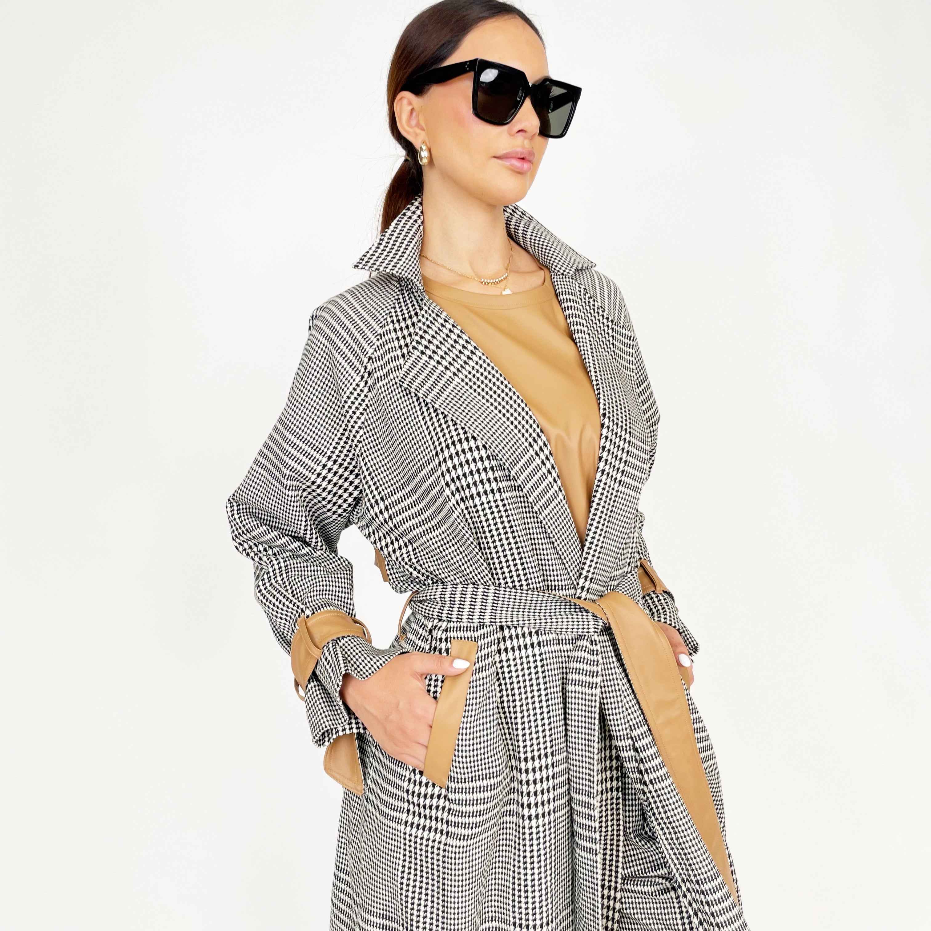 AW24 PRINCE OF WALES CHECK TWILL WOOL TRENCH ABAYA SET