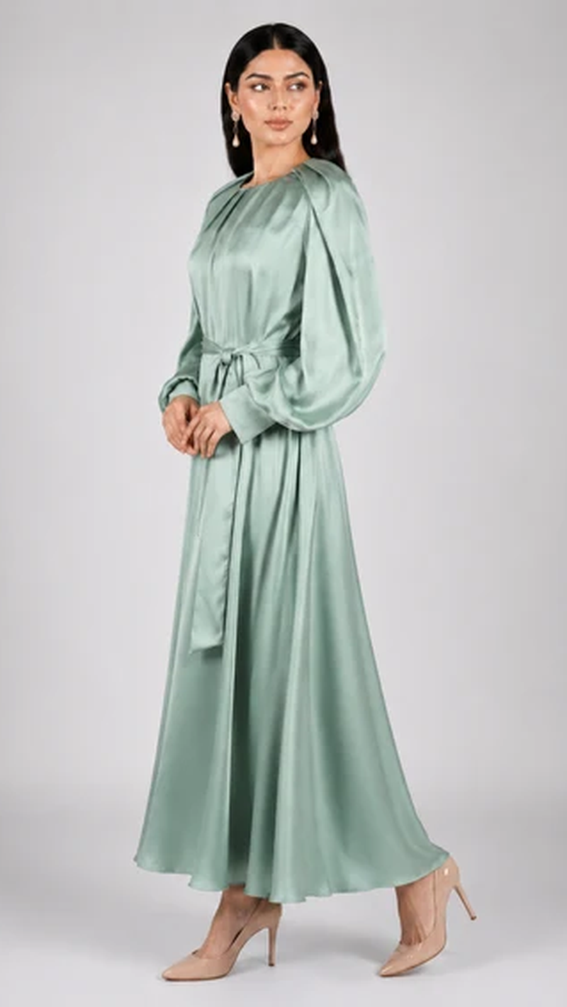ELLA LONG SLEEVE TUNIC DRESS IN MATT SATIN