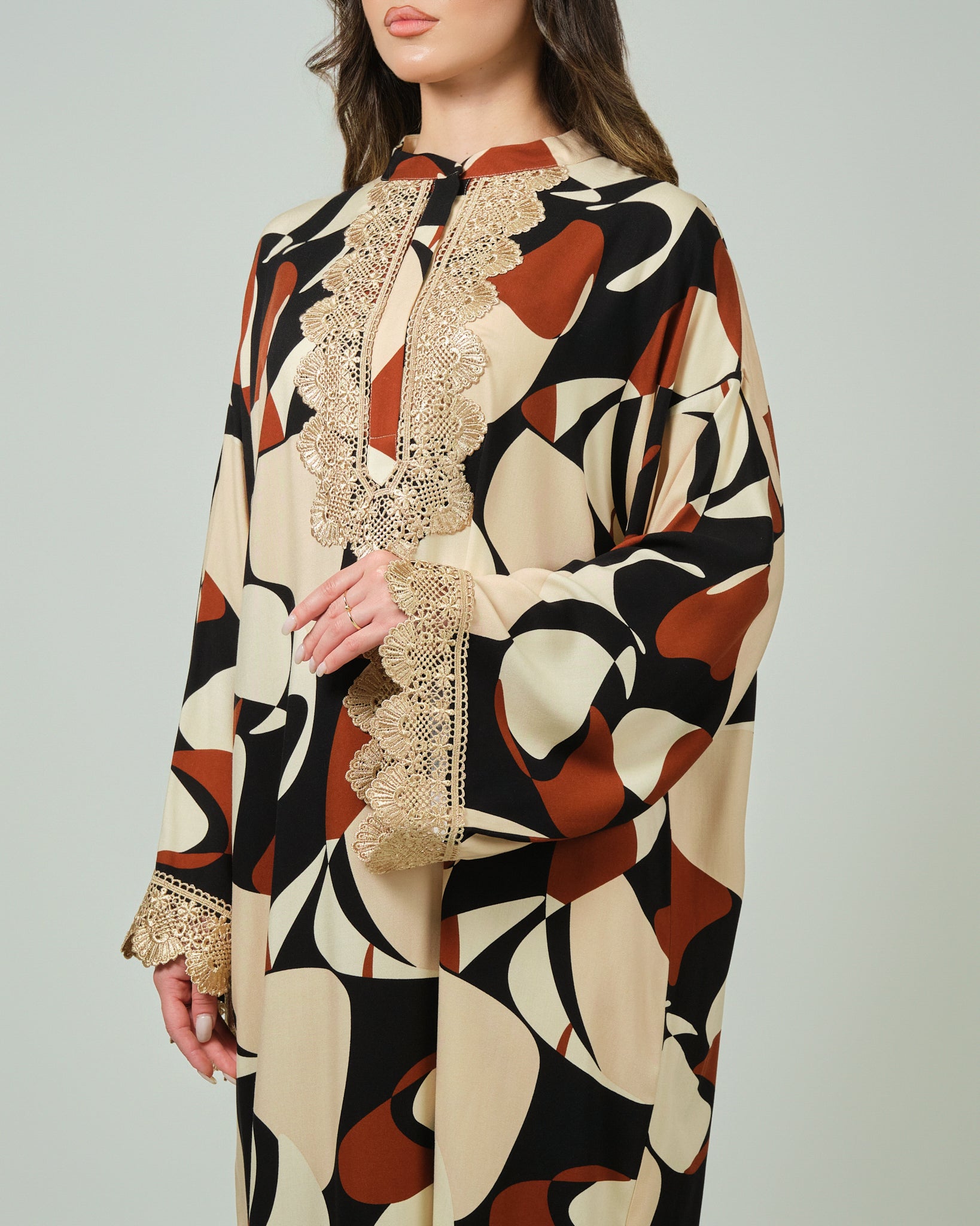 RAM25 HESSA PRINTED JALABIA WITH LACE