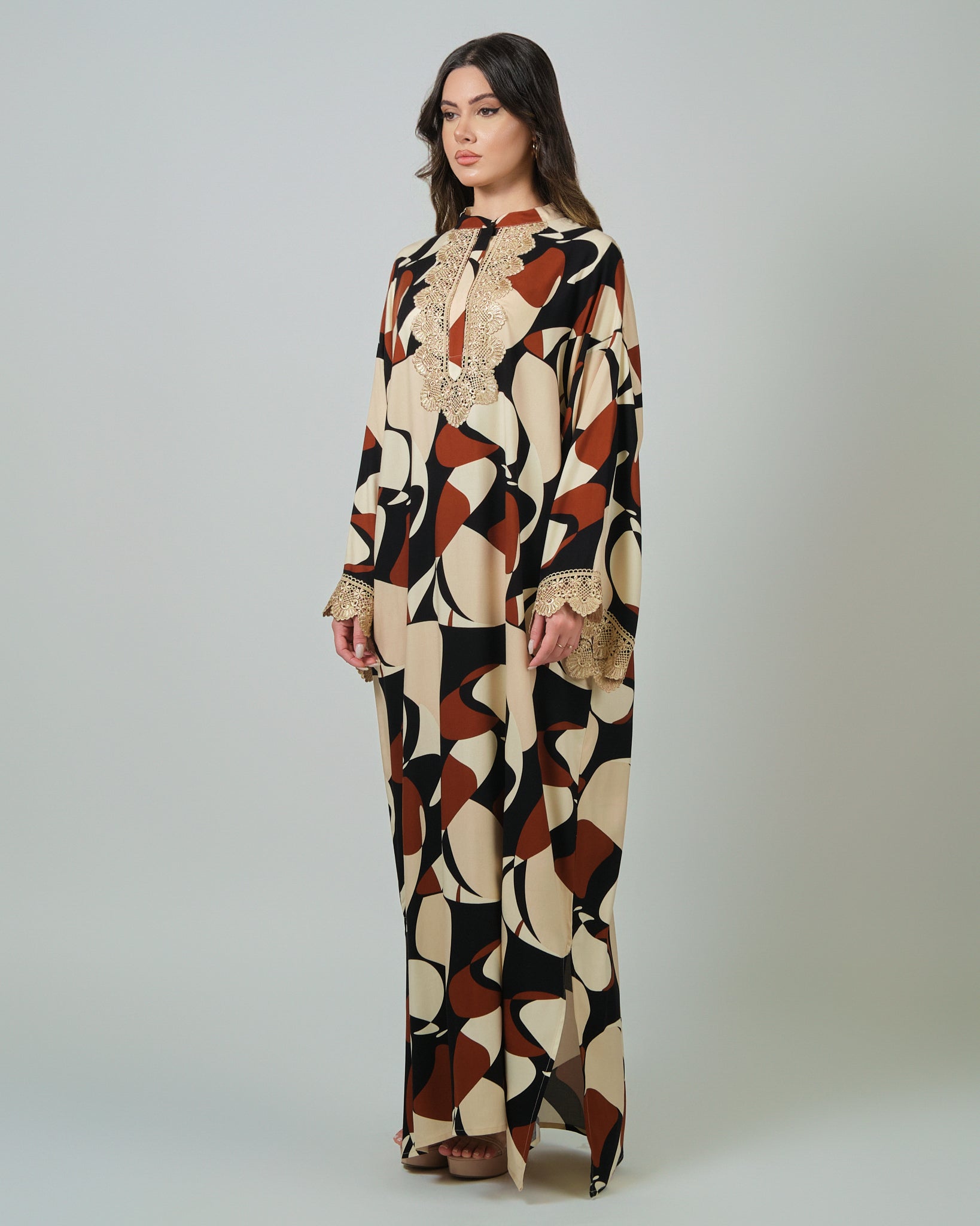 RAM25 HESSA PRINTED JALABIA WITH LACE