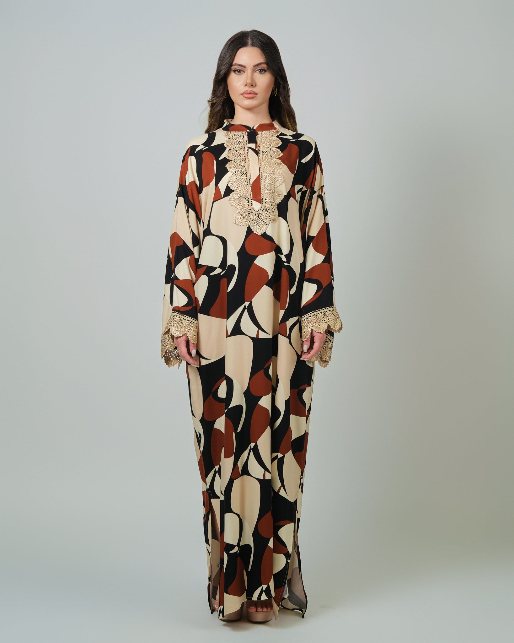 RAM25 HESSA PRINTED JALABIA WITH LACE