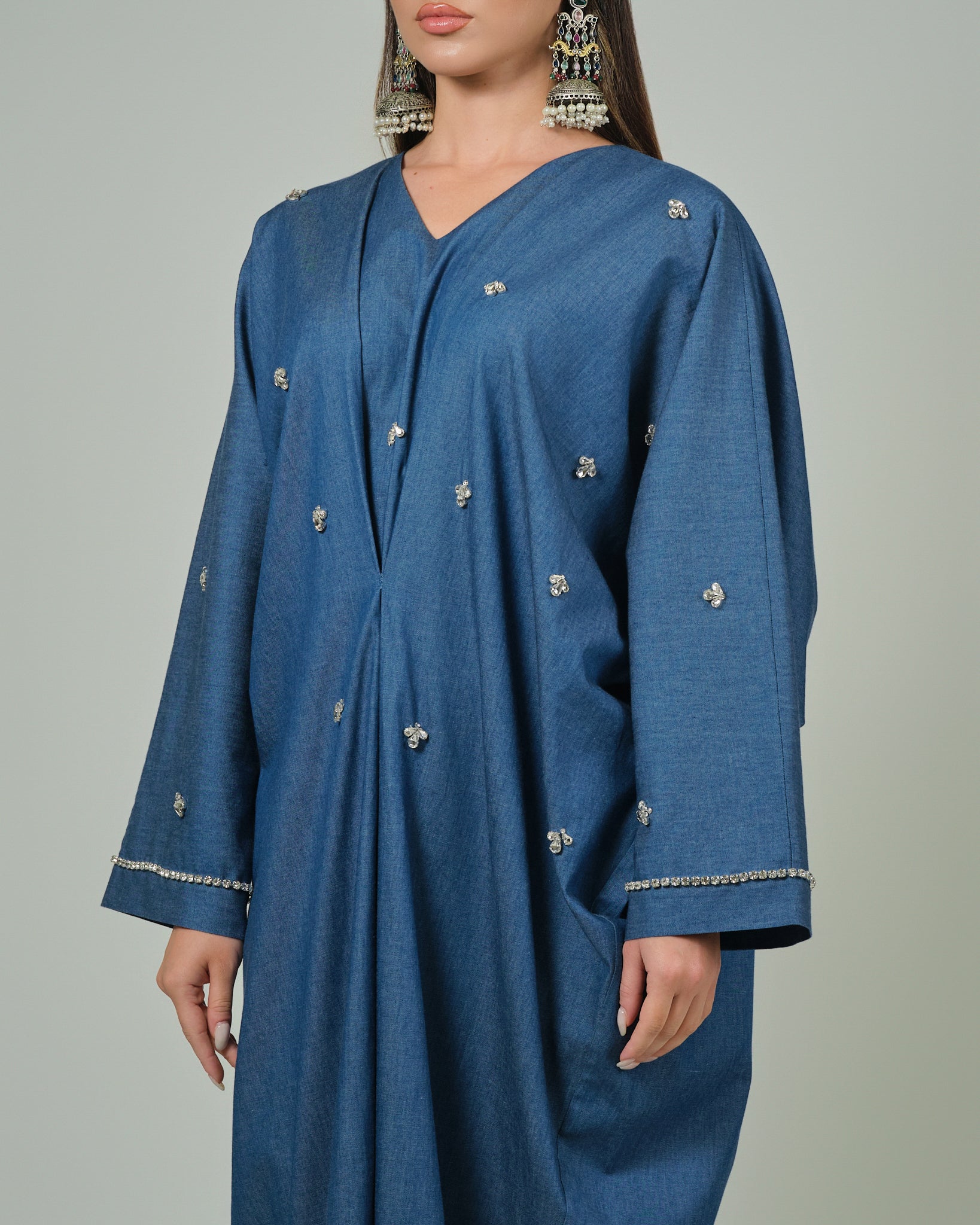 RAM25 JAMILA DENIM KAFTAN WITH CRYSTALS