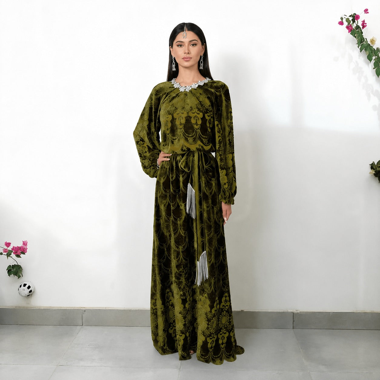 RAM26 ALIYA OLIVE DEVORE DRESS