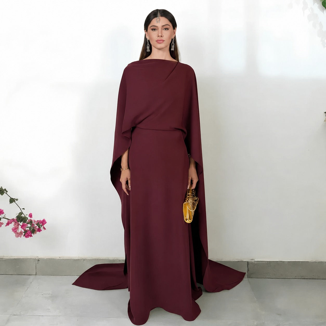 RAM26 FELIZ BURGUNDY DRAPE DRESS