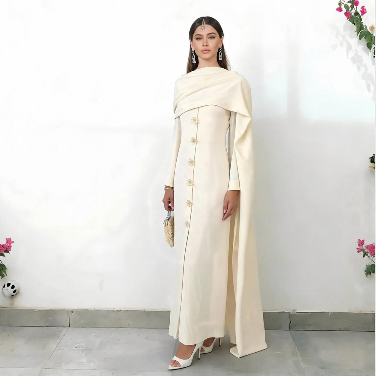 RAM26 ELLA CREAM SHAWL DRESS